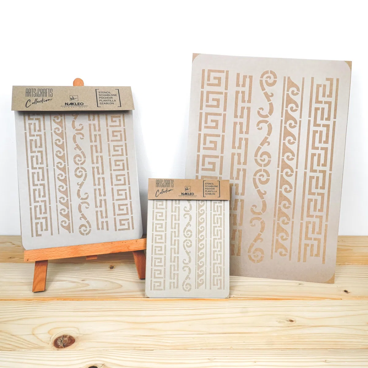 NAKLEO Pochoir pour Peinture Artisanat A3 30x42cm, Modèle en Plastique, Réutilisable, Ornements Grecques Géométrique, DIY Bricolage Scrapbooking Décoration a Peindre, Mur Sol Bois Tissu Meuble