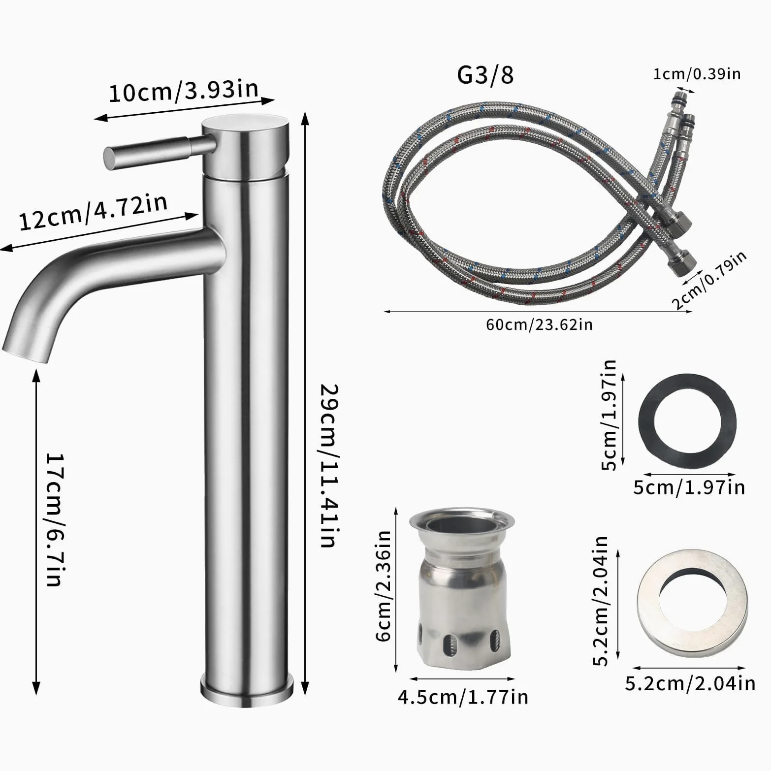 Mitigeur Lavabo Salle de Bain Haut Robinet Salle de Bain Brossé | Robinet Salle Bain avec Bec Hauteur 170mm Robinet de lavabo haut Mitigeur Salle Bain Contrôle de l'eau Chaude et Froide