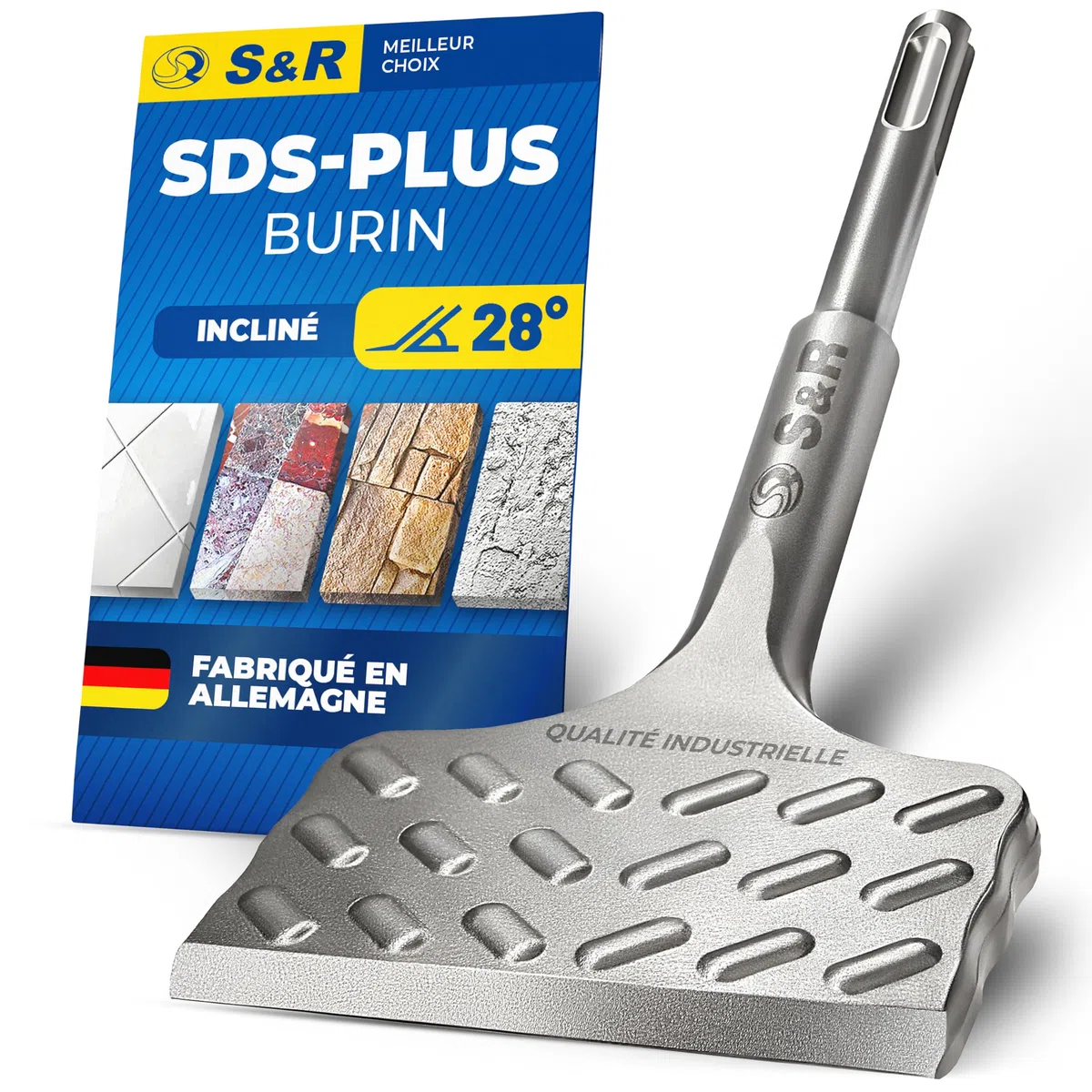 S&R Burin SDS PLUS Carrelage Burin Plat pour Carreleur 165 x 75mm Qualité Industrielle. Fabrication Allemande. Burin Perforatetur SDS-Plus