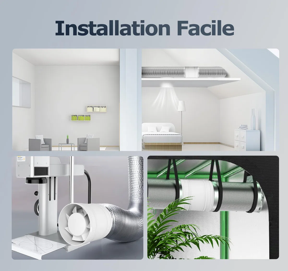 Extracteur d'Air 100 mm à Vitesse Réglable, Compact Ventilateur Silencieux et Puissant, Aérateur d Air avec Protection Contre la Surchauffe, VMC Salle de Bain Cave Garage Tente