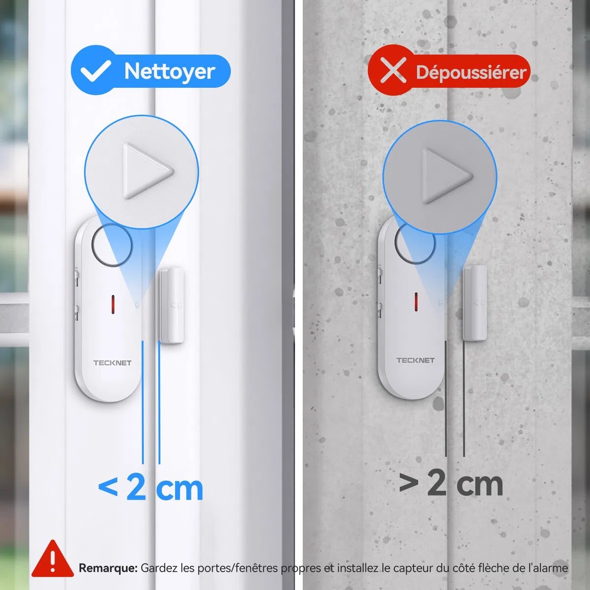 TECKNET Alarme Porte et Fenêtre sans Fil, Alarme et Carillon 2 en 1, Contrôle du Volume à 3 Niveaux, Systeme Alarmes Maison, Alarmes Antivol sans Fil pour la Maison, Le Magasin, Le Bureau (6 PCS)