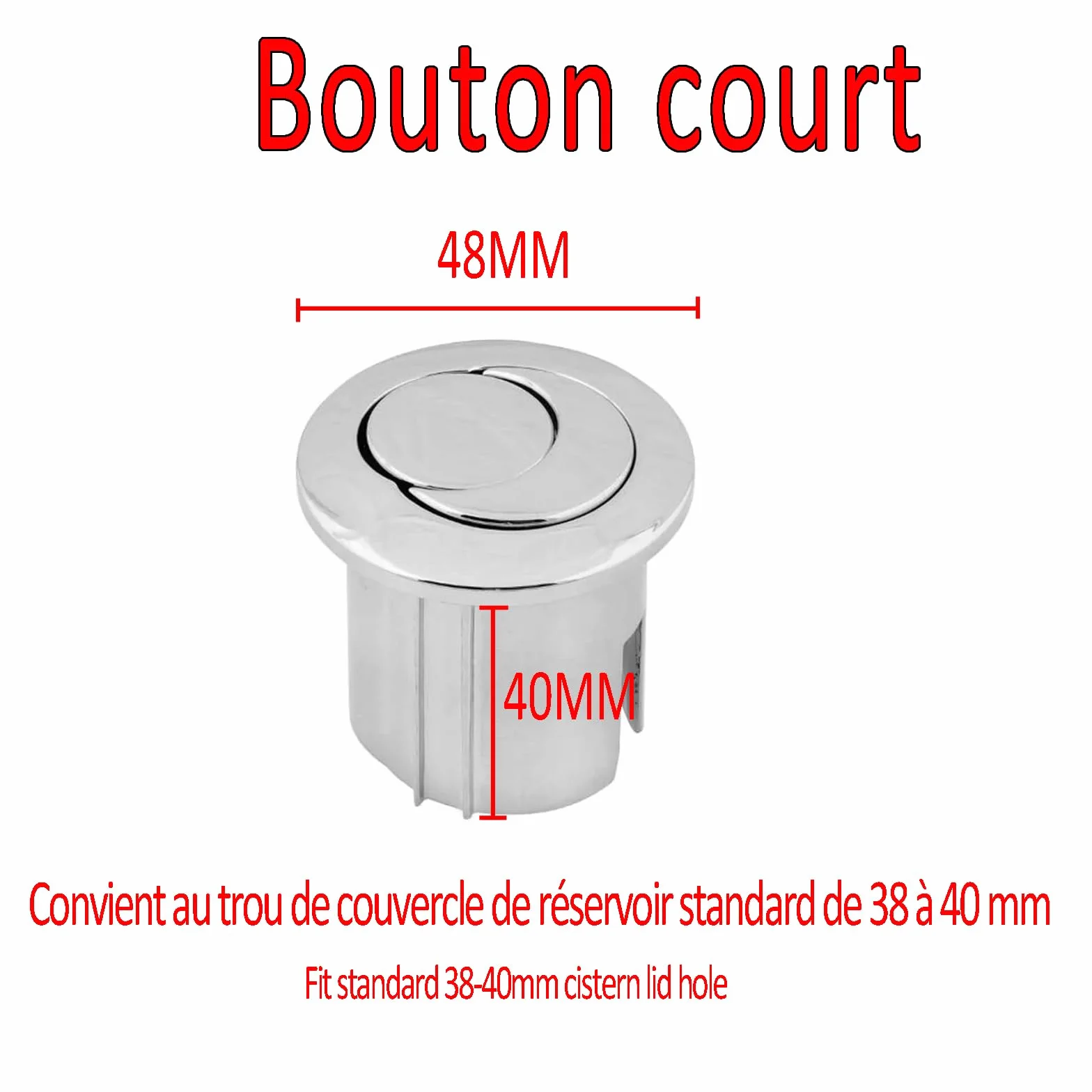 Bouton poussoir double et court WC D2D chromé multicolore 822043001 Compatible avec chasse d'eau