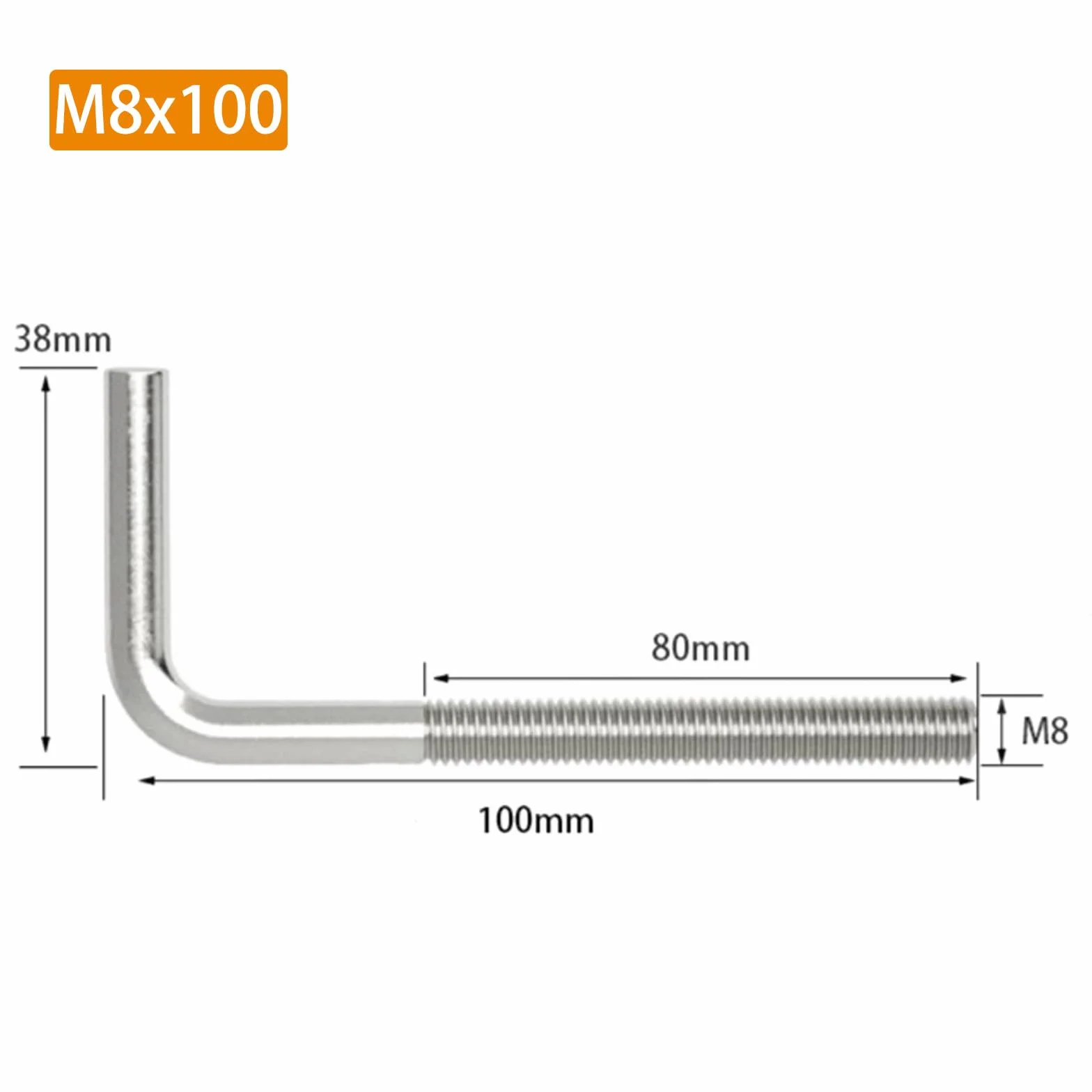 (Lot de 10) M8x100mm boulons d'ancrage en forme de L en acier inoxydable 304 à angle droit longs et carrés