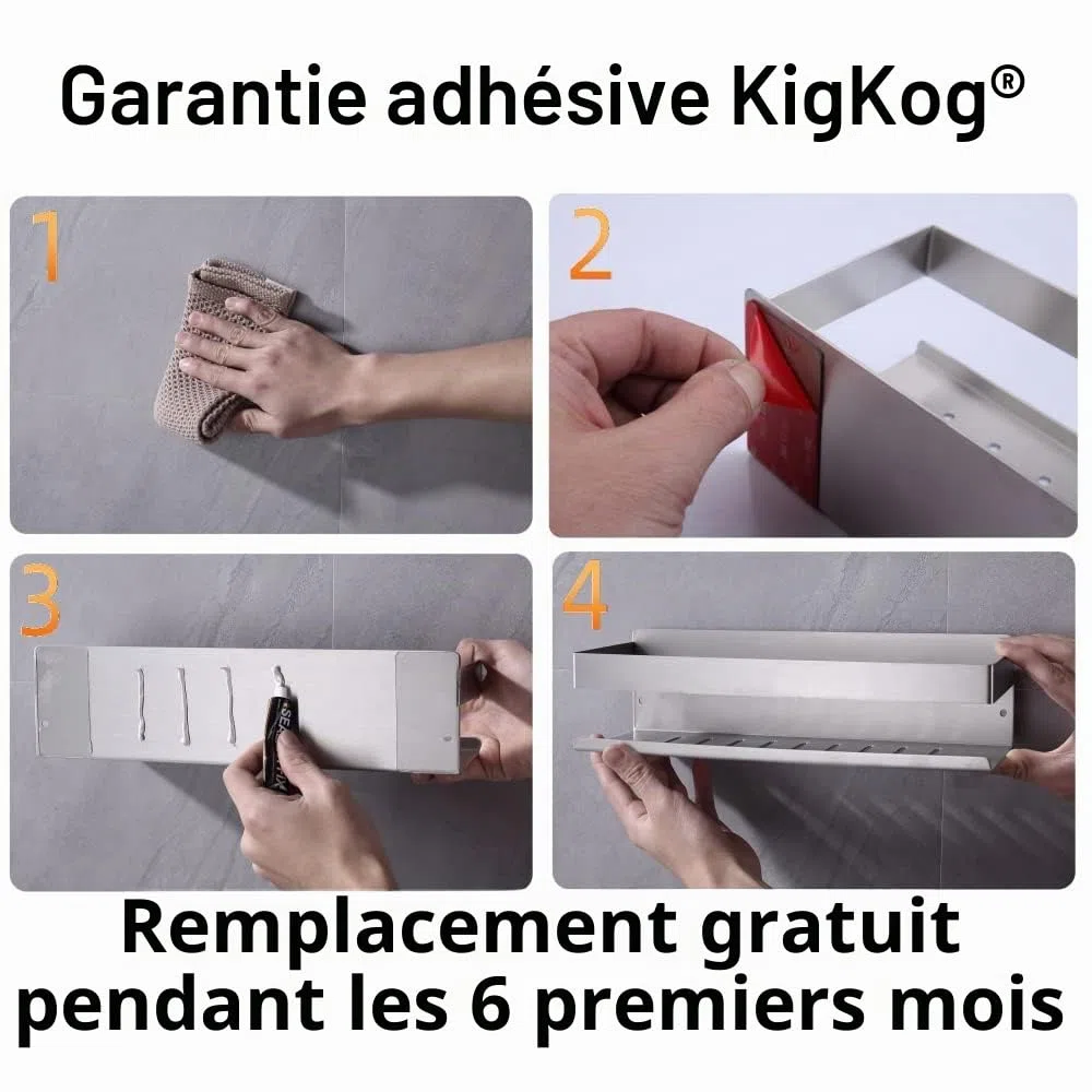 Étagère de Douche sans Perçage, Étagère de Douche Auto-adhésif,SUS304 Acier Inoxydable Adhésive Panier de Douche Nickel Brossé 30CM