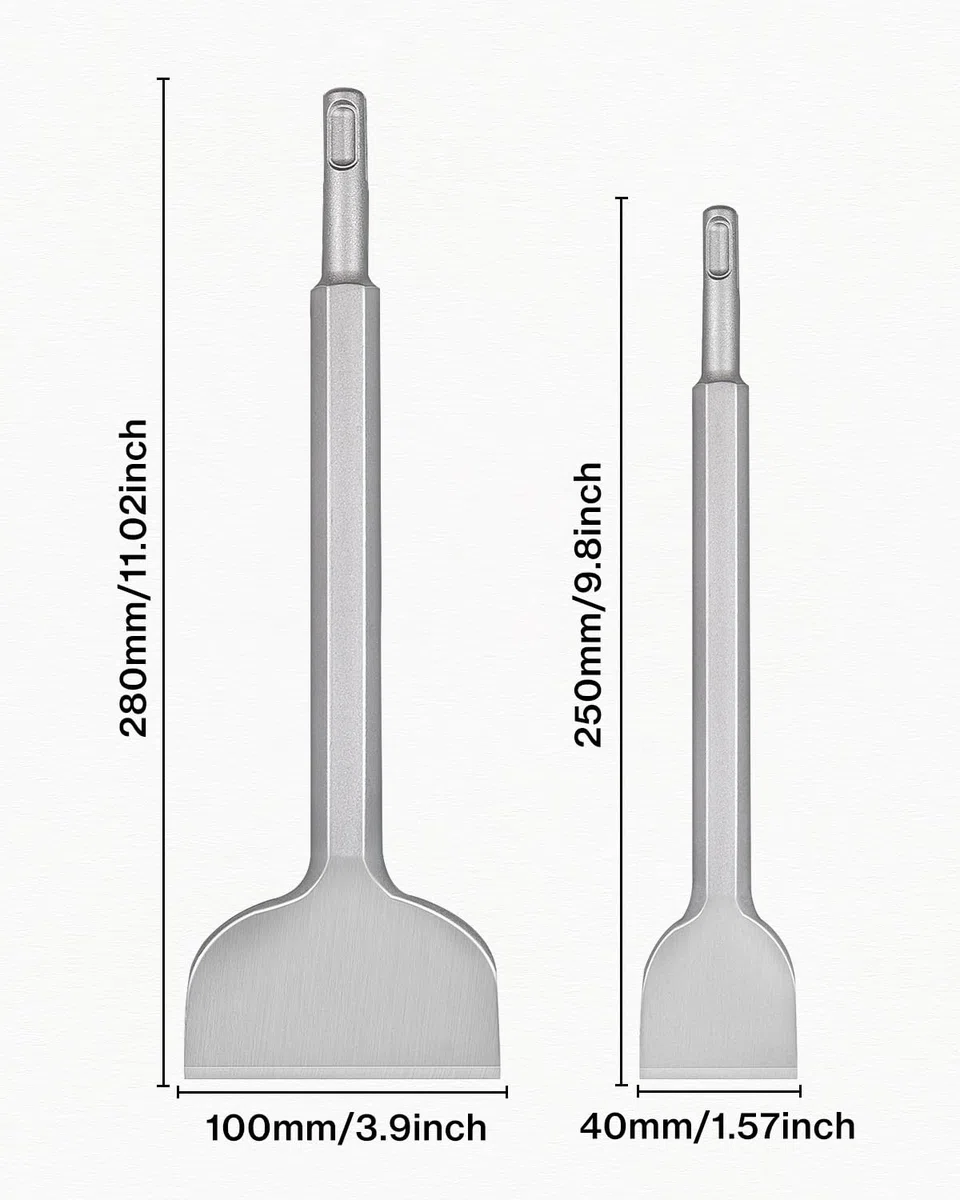 Lytool 2 Pcs Burin-SDS-PLUS-Carrelage 250x40mm/280x100mm Burin:Plat pour Carreleur SDS-Plus Ciseau à Carrelage pour Céramique,pour Perceuses Légères et Marteaux à Percussion