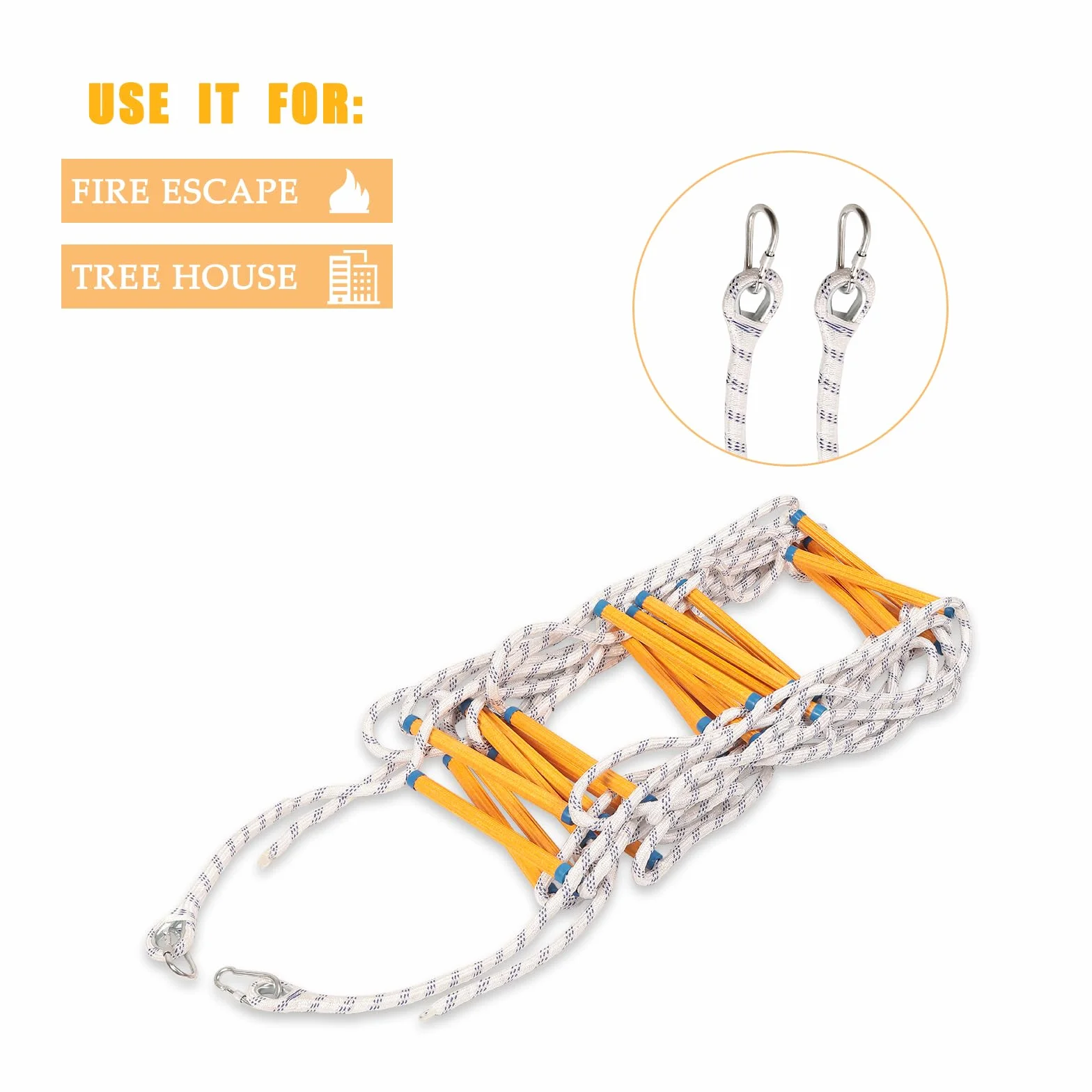 Echelle de Cordes 3M, Échelles de Secours Incendie avec 2 Crochet, Ignifuge et Résistant Charge 200 kg pour Adultes Enfants