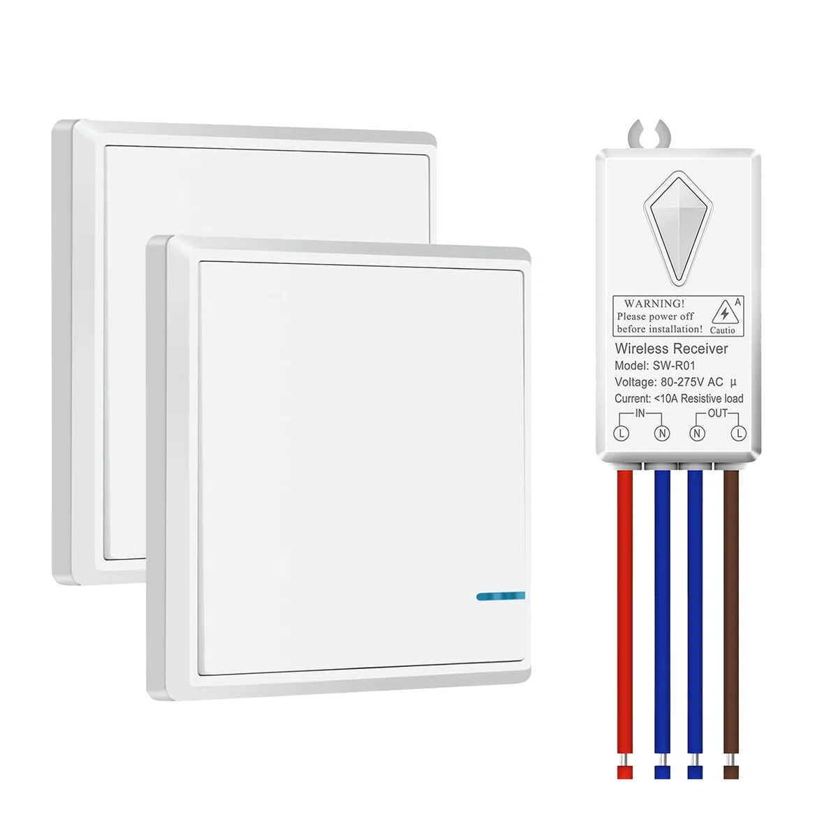 Interrupteur sans fil 230 V NineLeaf - Avec télécommande - Interrupteur de lumière sans fil - Étanche IP66 - Convient pour lampe de 1000 W (1 petit récepteur radio, 2 interrupteurs)