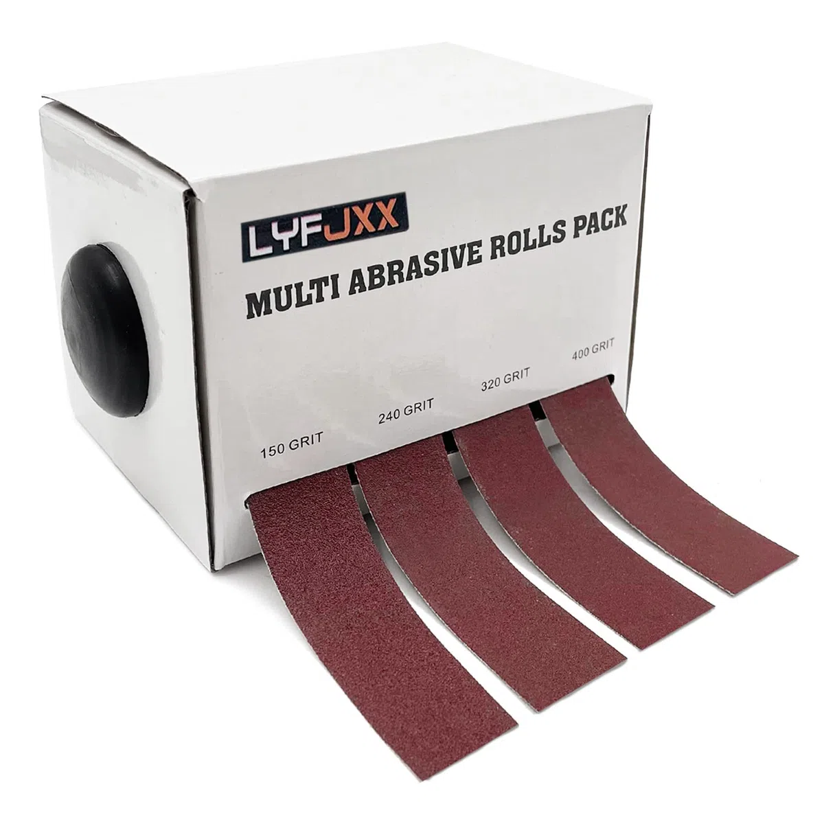 Lot de 4 rouleaux de papier abrasif avec distributeur de papier émeri rétractable pour métal, verre, menuiserie-4 rouleaux de 8 m