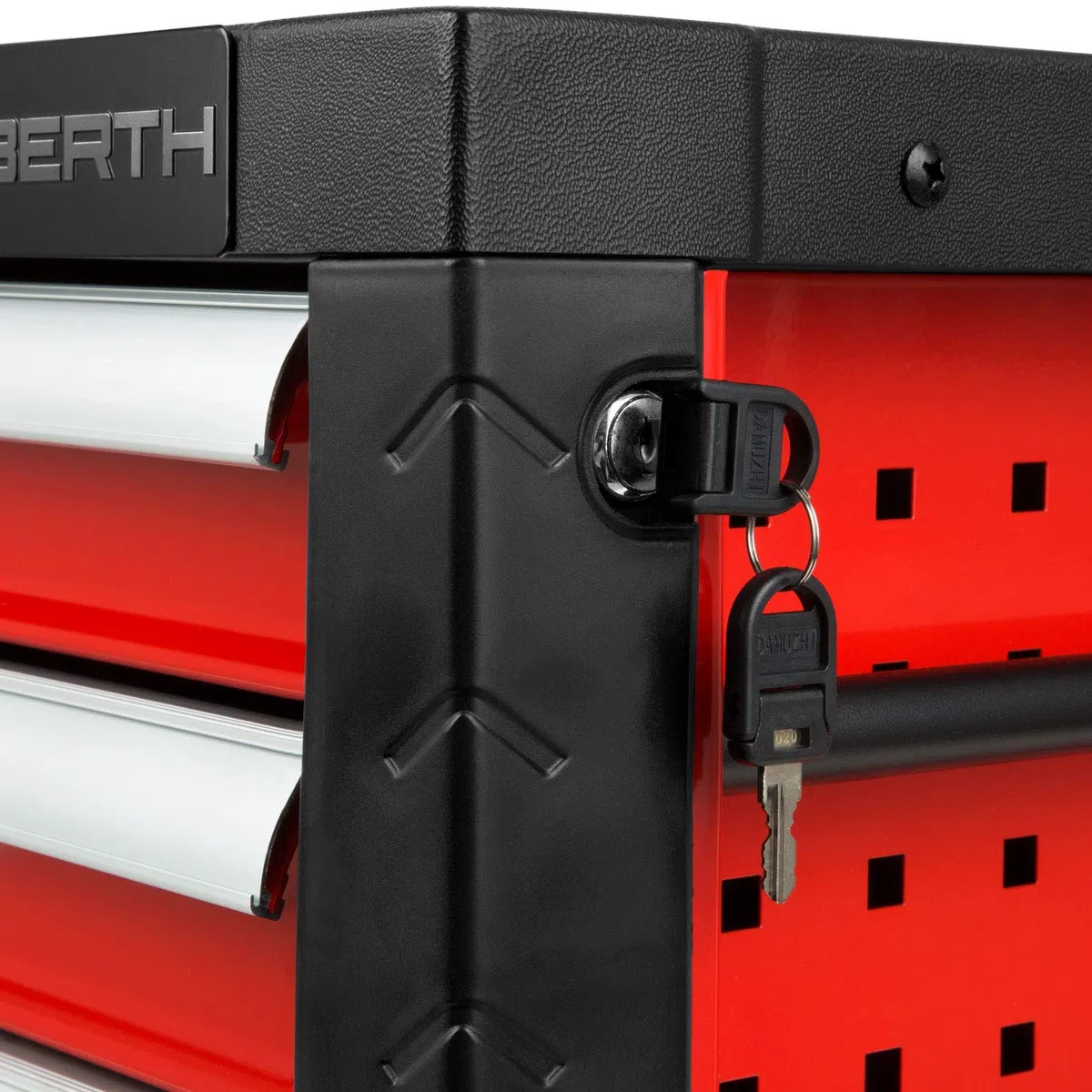 EBERTH Caisse à Outils Vide, Armoire à Outils métallique avec 3 tiroirs, Rails télescopiques sur roulements à Billes, Extension Totale, verrouillable avec 2 clés, revêtement par Poudre Rouge