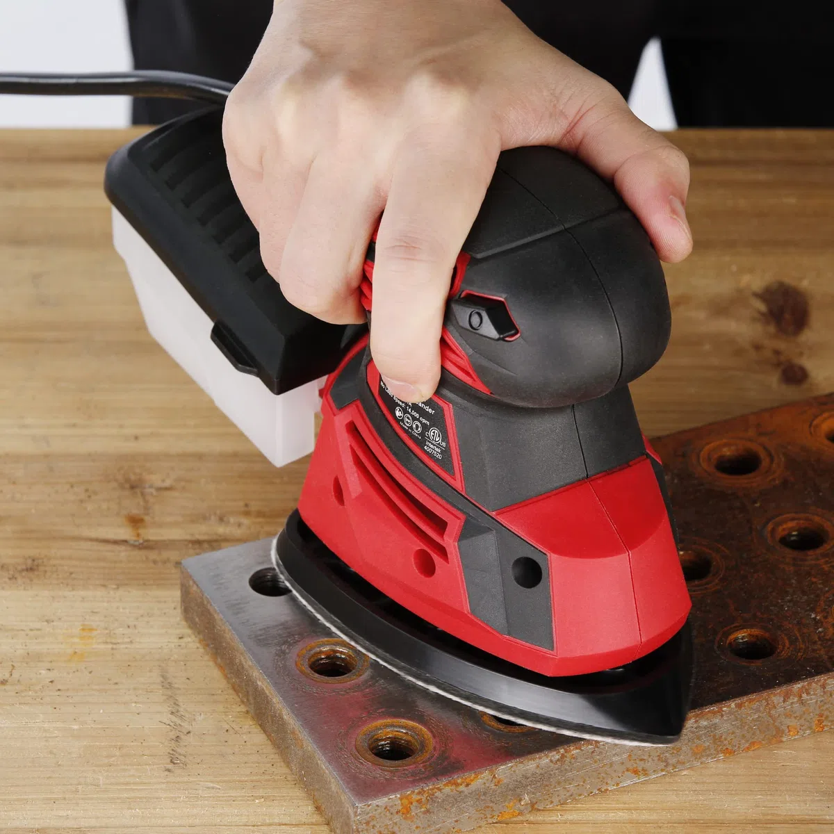 POPULO Ponceuse Vibrante 130W 14000 RPM Ponceuse de Détail Professionnel avec Cordon d'alimentation 1.83m, Système de Collection de Poussière,12PCS Feuilles Abrasives pour Le Ponçage,Le Polissage