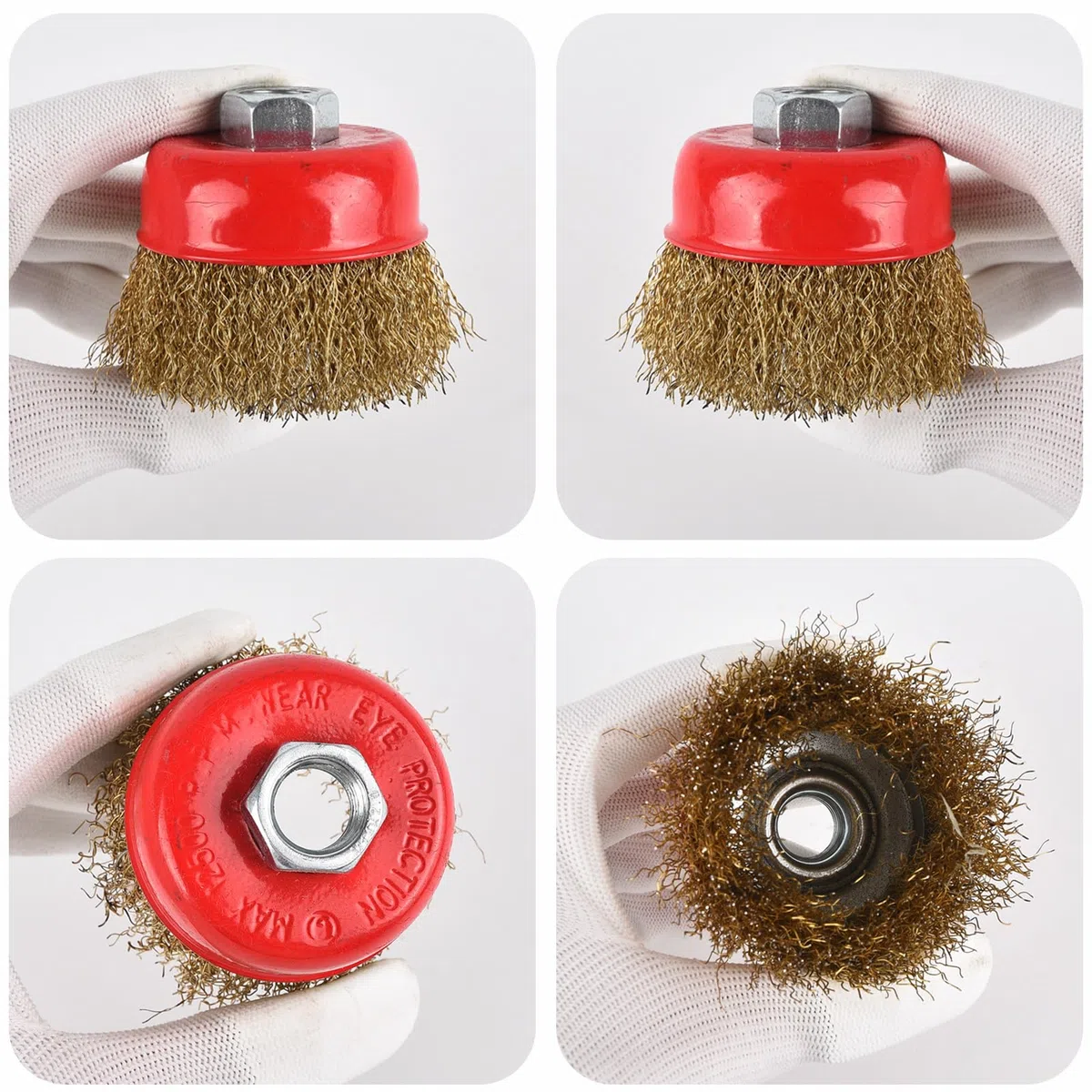 Lot de 3 brosses métalliques rotatives pour enlever la rouille, brosse rotative en fil d'acier pour perceuse avec revêtement en laiton, meuleuse d'angle M14, 65 mm