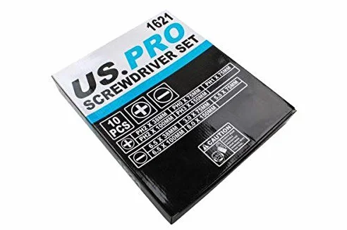 US PRO Tools 1621 Jeu de 10 tournevis cruciformes et fente avec pointe magnétique
