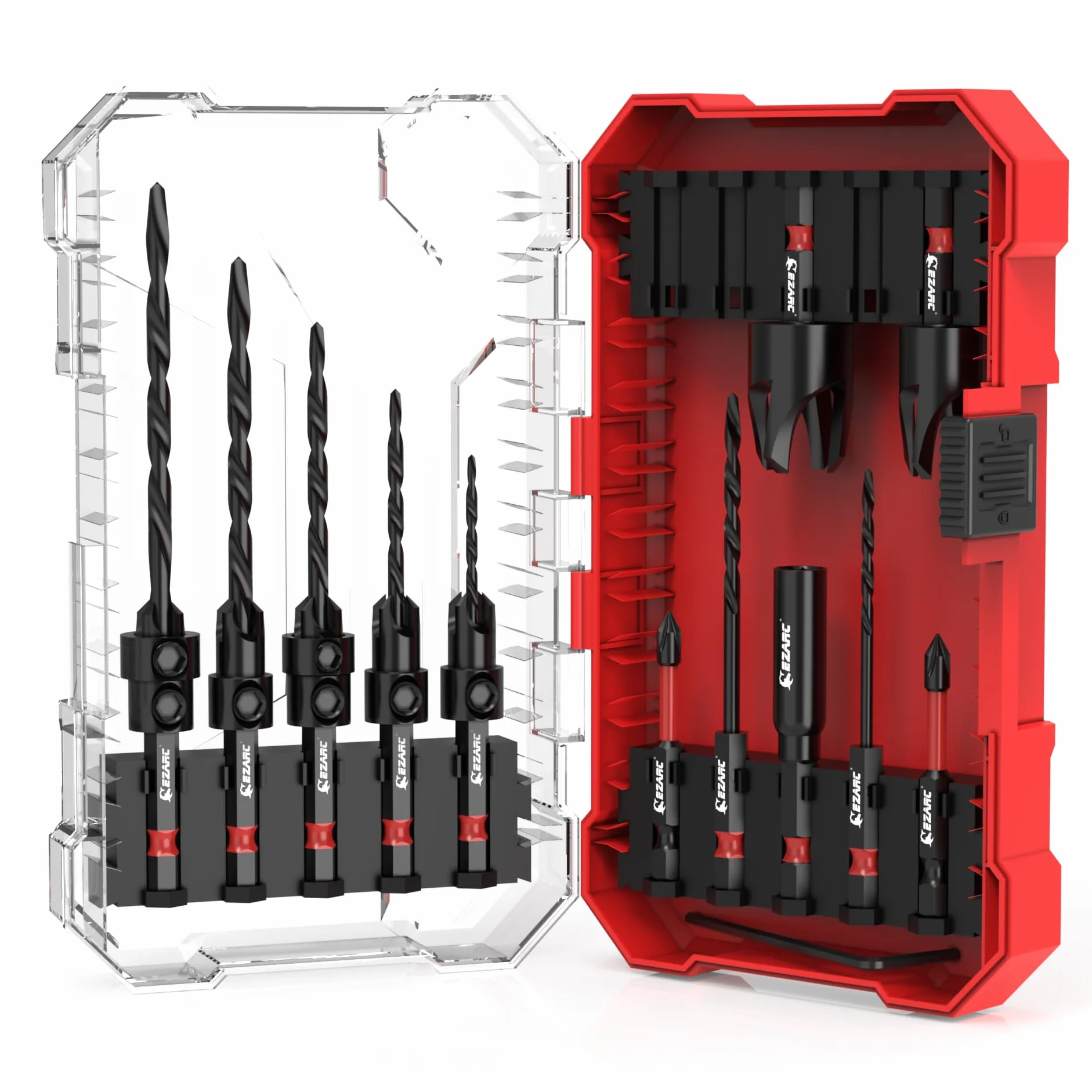 EZARC Ensemble de forets coniques, 15 pièces. Avec forets et coupe-bouchons en bois. Queue hexagonale de 1/4", changement rapide. Idéal pour le bois. Boîte incluse.