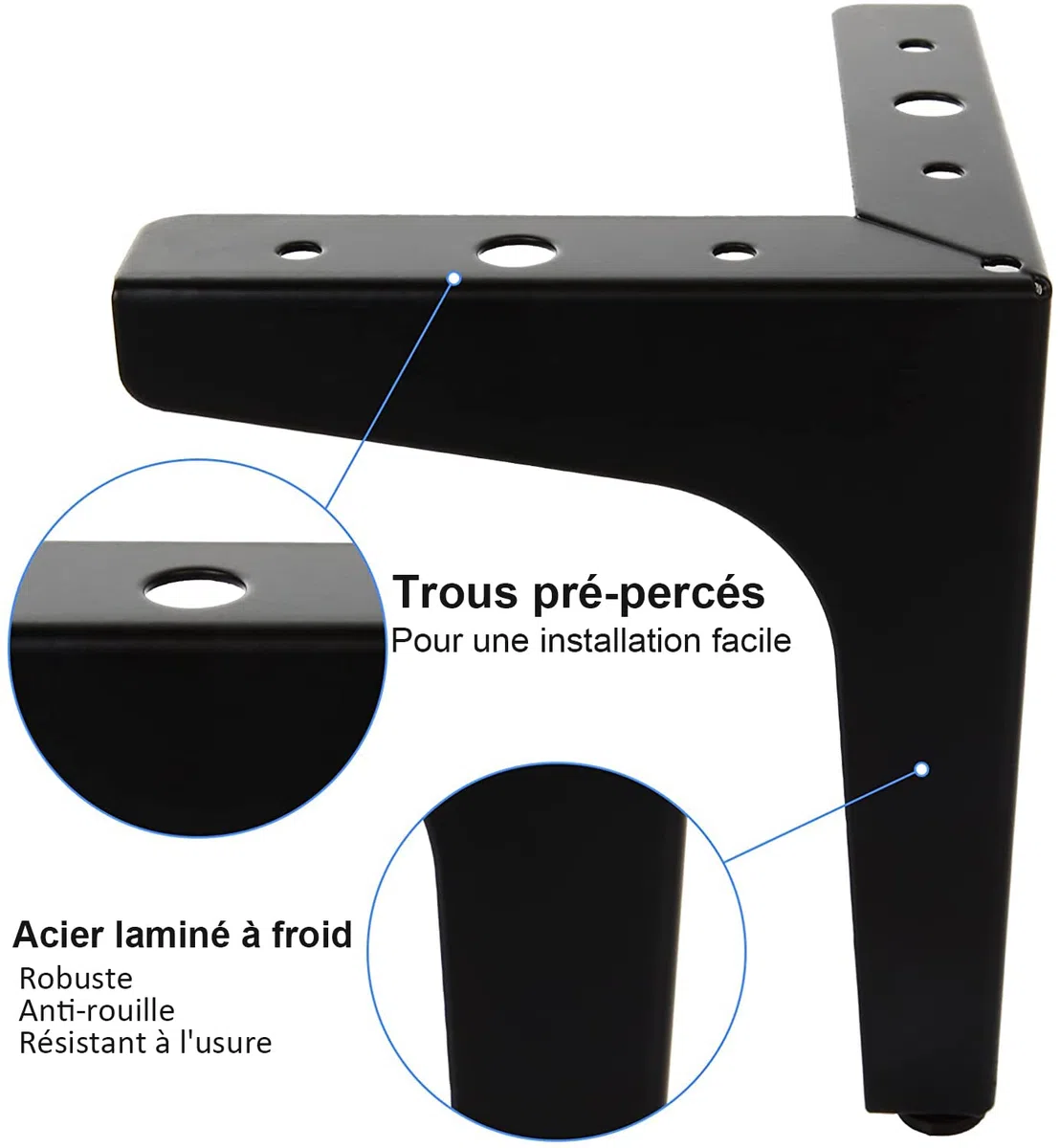 SENENQU Lot de 8 Pieds de Canapé Metal 15 cm, Pieds de Table Basse Métal Charge Jusqu'à 600 KG Pied de Meuble Noir, Support de Table en Fer Forge/Sofa, Pied pour Meuble TV, Placard