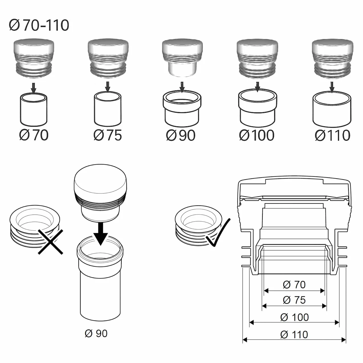 HypAir Balance Aérateur de Tuyau DN 70-110 Valve d'aération pour installations sanitaires