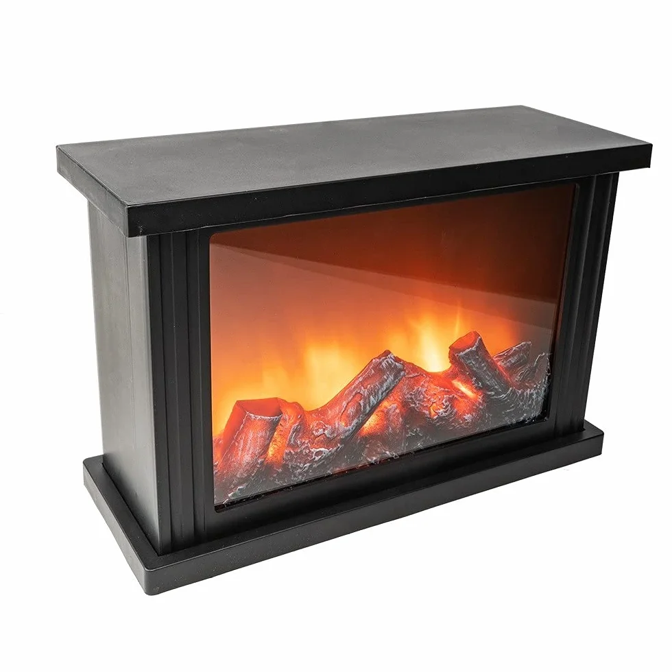Ideen mit Herz Cheminée LED,Cheminée décorative,Électrique,Fonctionne sur piles,Sans chauffage,Effet flamme/flamme réaliste,30x11.5x20 cm,Avec fonction minuterie (6 heures allumé,18 heures OFF)
