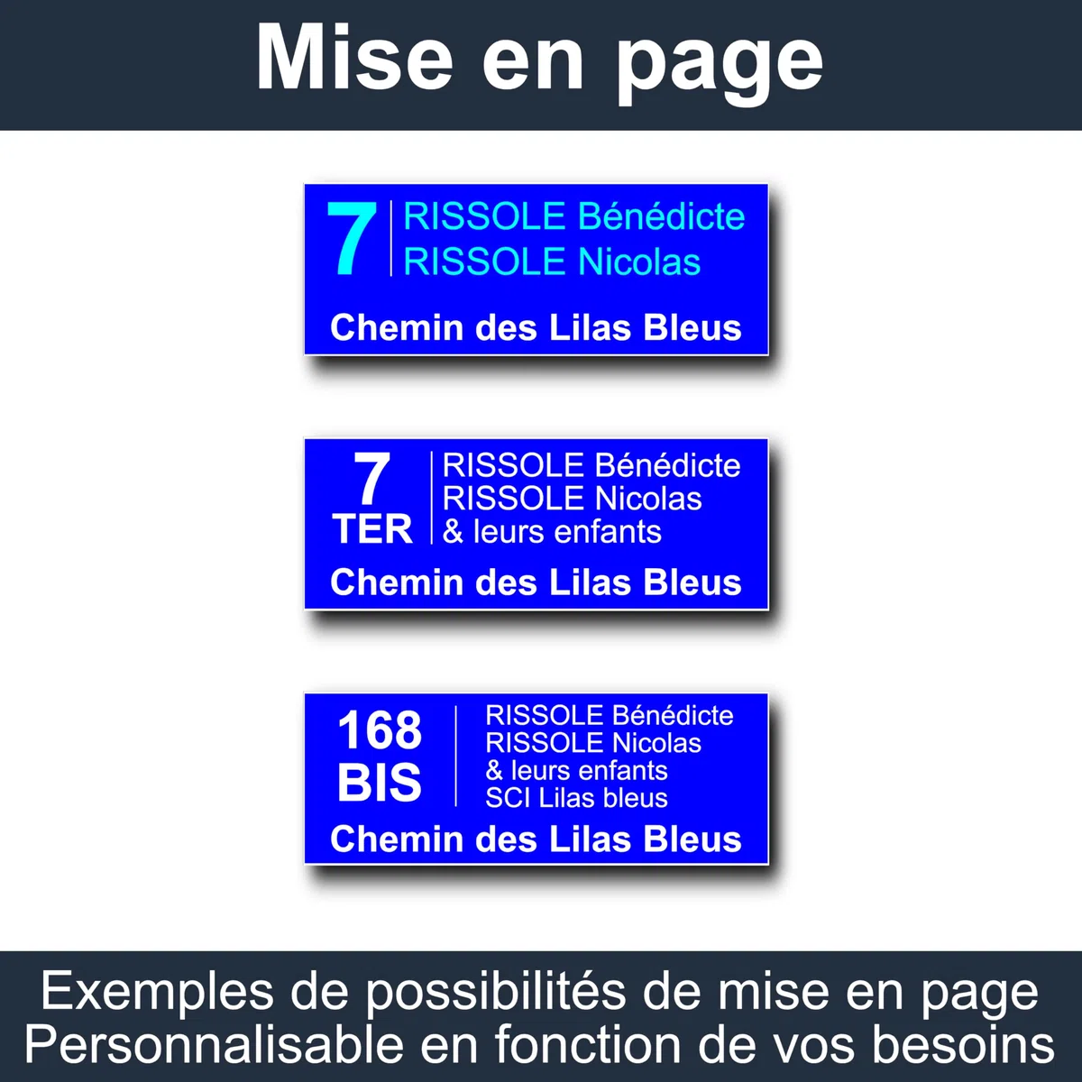 Plaque Boite aux Lettres Personnalisable - 24x10 cm - Numéro de Maison et Adresse - Gravée et Personnalisée - Signalétique Maison, Cabinet, Entreprise, Bureau, Etiquette avec Nom (Bleu)