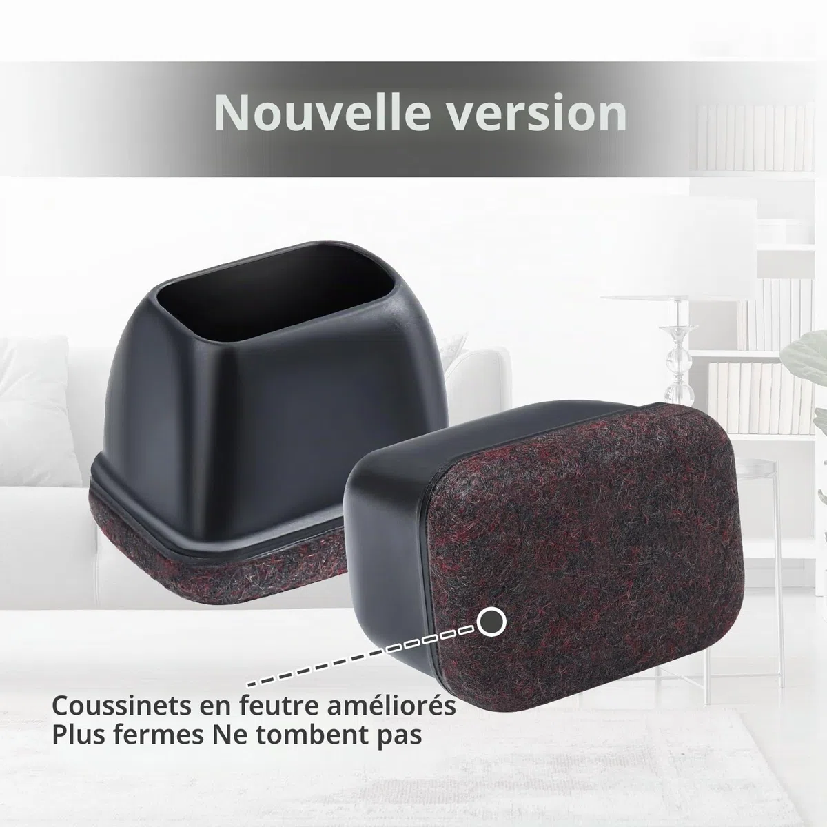 16 Pièces Protection Pied de Chaise, Protection Rectangulaires en Feutre pour Pieds de Chaise, Tampon Chaise Silicone Noir avec Marron Patins en Feutre pour Les Sols en Bois Dur