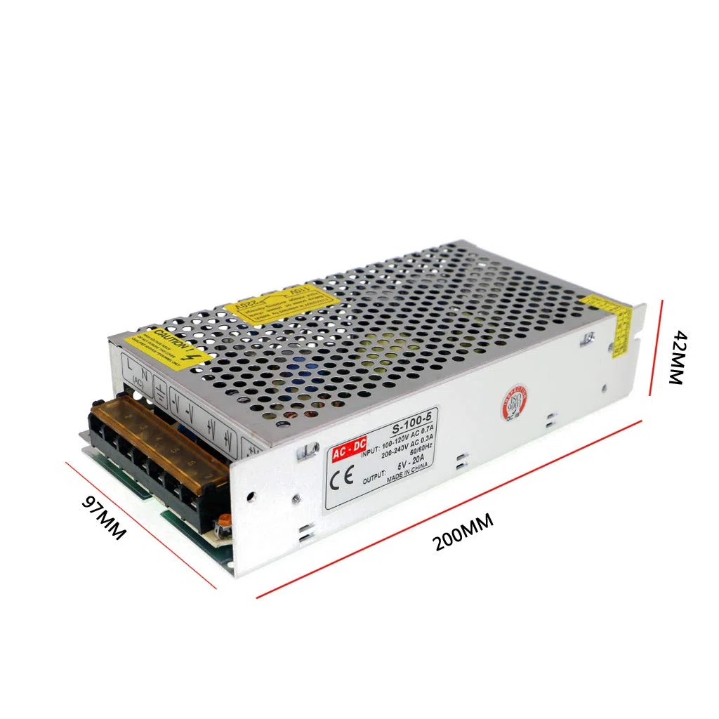 Alimentation 5V 20A 100W Transformateur AC 100-240V à DC 5V Convertisseur de Commutation pour Éclairage LED, Équipements Électroniques, Contrôle Industriel