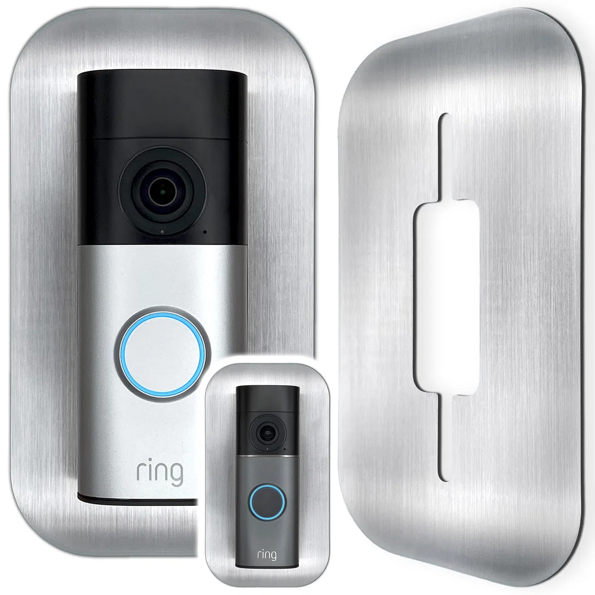 Ouverture en acier inoxydable | Accessoires pour sonnette vidéo/vidéo Doorbell Wired Plus câble & câble Pro | Support, panneau, fixation, plaque pour sonnette sans fil Alexa d'extérieur