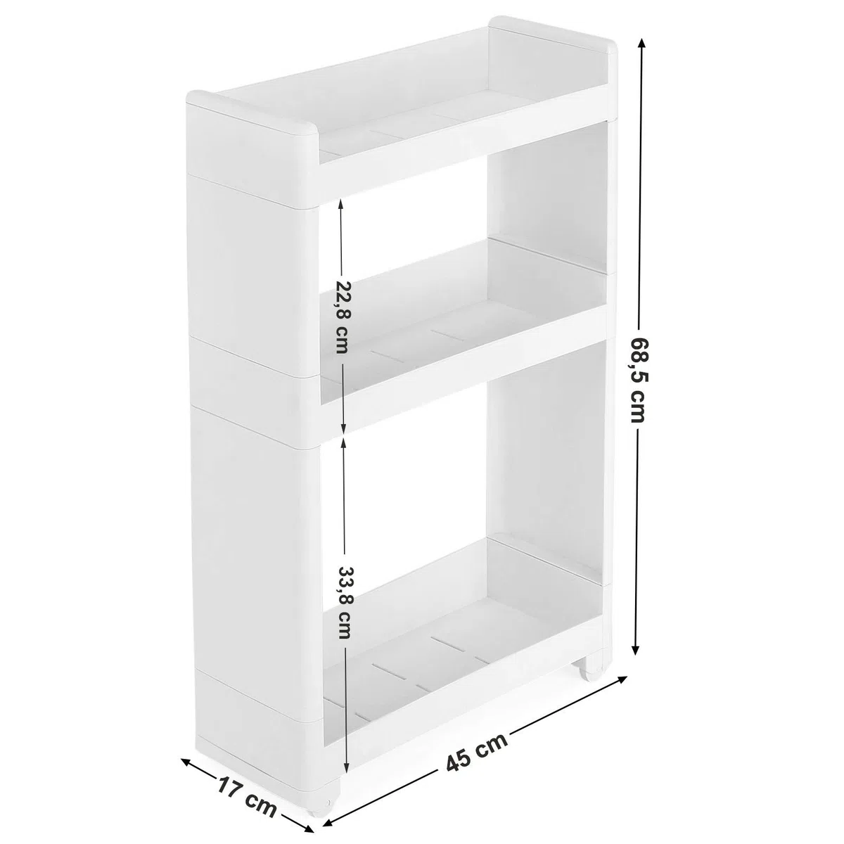 SONGMICS Étroit Chariot, Meuble de Rangement Mobile, Commode sur roulettes avec 3 Étagères, pour Cuisine, Salle de Bain, Garage, Largeur de 17 cm KFR09WT, Blanc