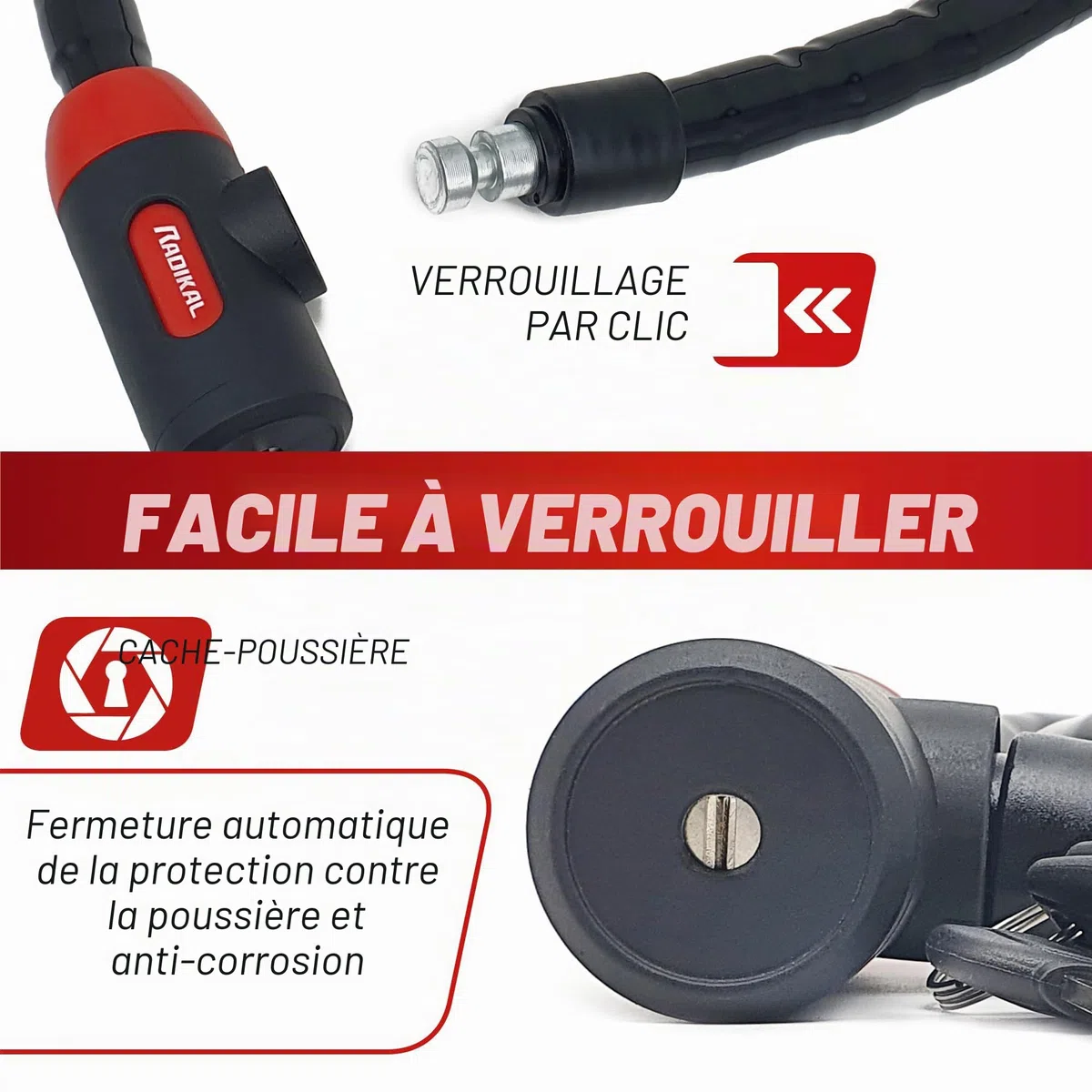 RADIKAL RK520 Antivol Moto et Velo, Python Câble en Acier Articulé Blindé de 120 cm, Flexible, Serrure Haute Sécurité, Anti vol pour Moto, Vélo, Scooter, 120 cm