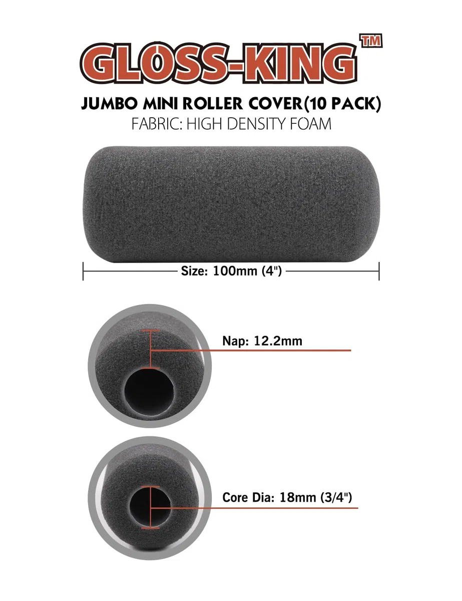 ROLLINGDOG Lot de 10 mini manchons de rouleau en mousse de 10,2 cm – Peinture pour murs, armoires, meubles (pour une utilisation avec des cadres à rouleaux de 18 mm de diamètre)