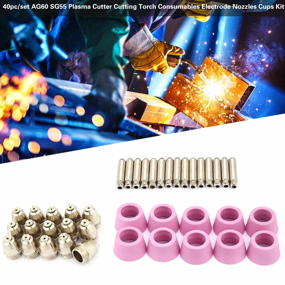 AG60 SG55 Lot de 40 accessoires pour coupe-plasma, buses de découpeur plasma, consommables, buses d'électrode, tasses