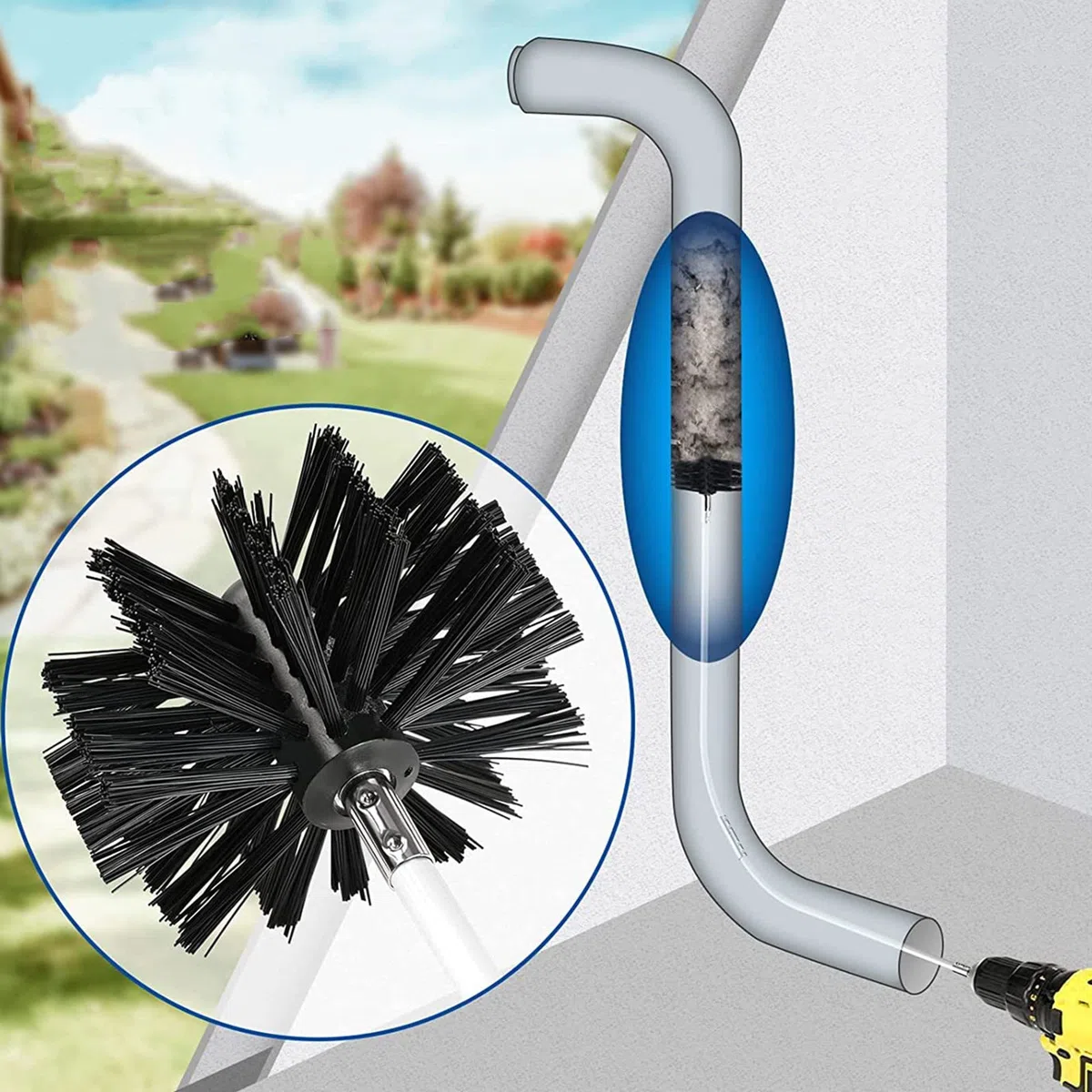 Kit de Nettoyage de Cheminée avec 6 Tiges en Nylon Souple, Brosse de Nettoyage de Conduit et Tuyau (Noir)