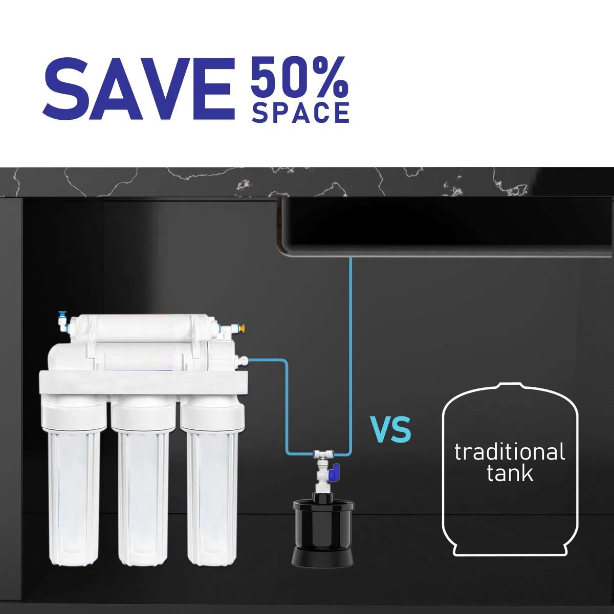 Frizzlife MWT3 Mini réservoir d'eau sous pression avec vanne à boisseau sphérique pour système d'osmose inverse PD400, PD500, PD600-TAM3