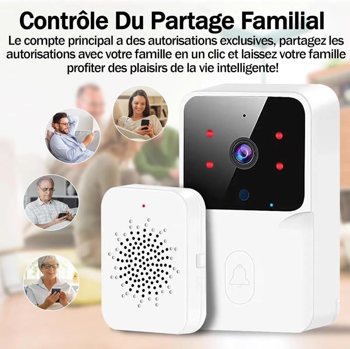 Sonnette sans Fil Extérieure Étanche,Sonnette Vidéo sans Fil avec Caméra,1080P Surveillance WiFi de Vision Nocturne HD,Audio Bidirectionnel, Alertes de Détection Humaine (Small)