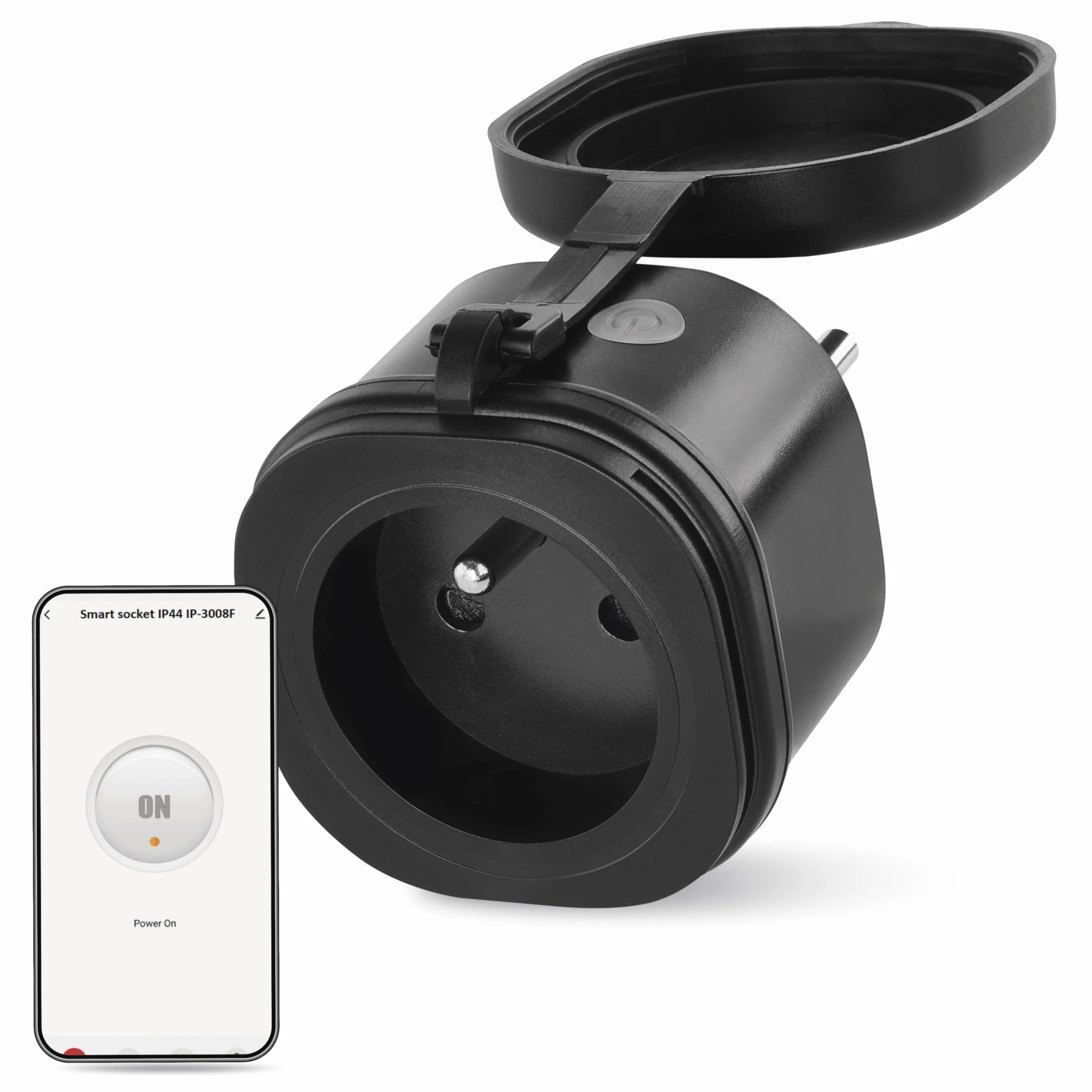 EMOS GoSmart ZigBee prise extérieure 16A, 2,4 GHz, minuterie et compteur, IP44, commande manuelle ou via Smart-App, compatible Alexa/Google Assistant, couleur noire