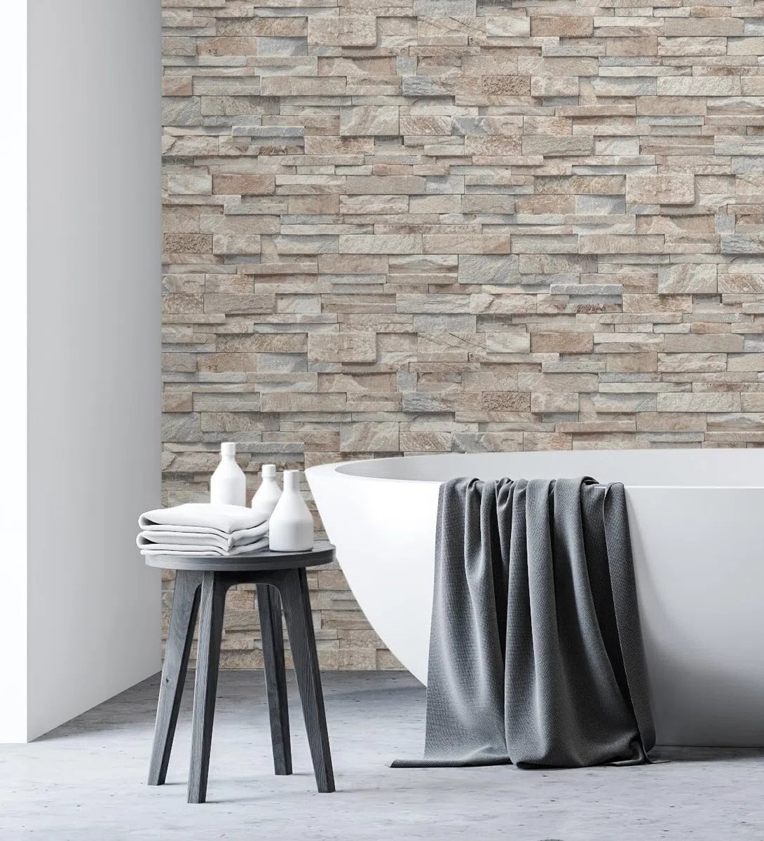 GAULAN 127671 Papier peint vinyle lessivable imitation mur de pierre d'ardoise texturé en relief pour mur salon cuisine bain couloir salle à mange - Rouleaux de 10 m x 0,53 m