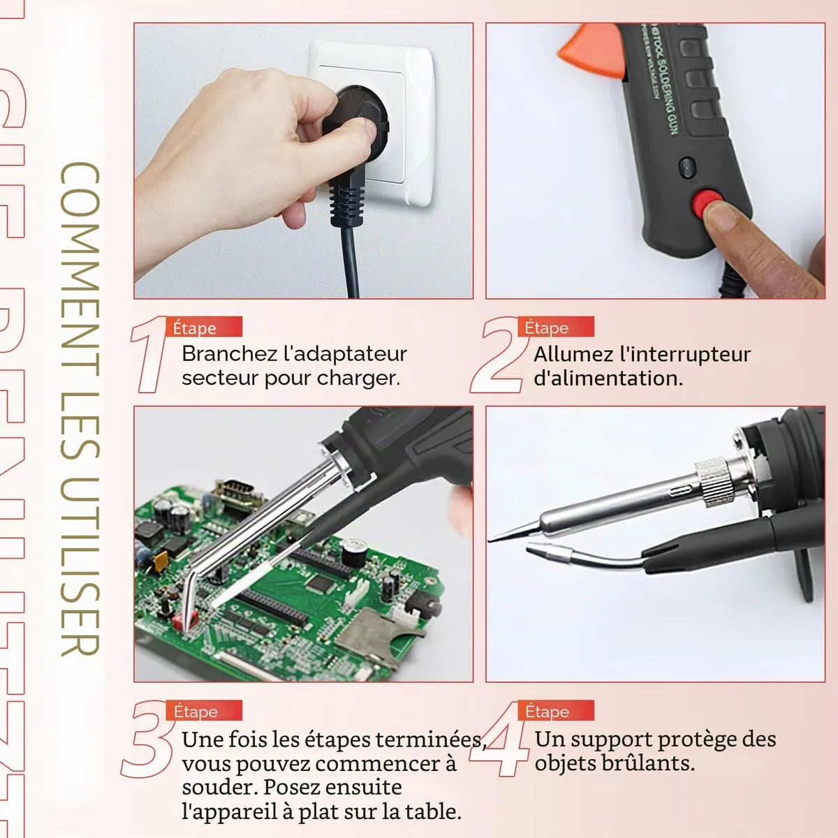 Pistolet à souder manuel 60 W, outils de soudage industriels chauffés à l'intérieur, ensemble de fer à souder multifonctionnel portable, fer à souder industriel à chauffage rapide, appareil 3 en 1