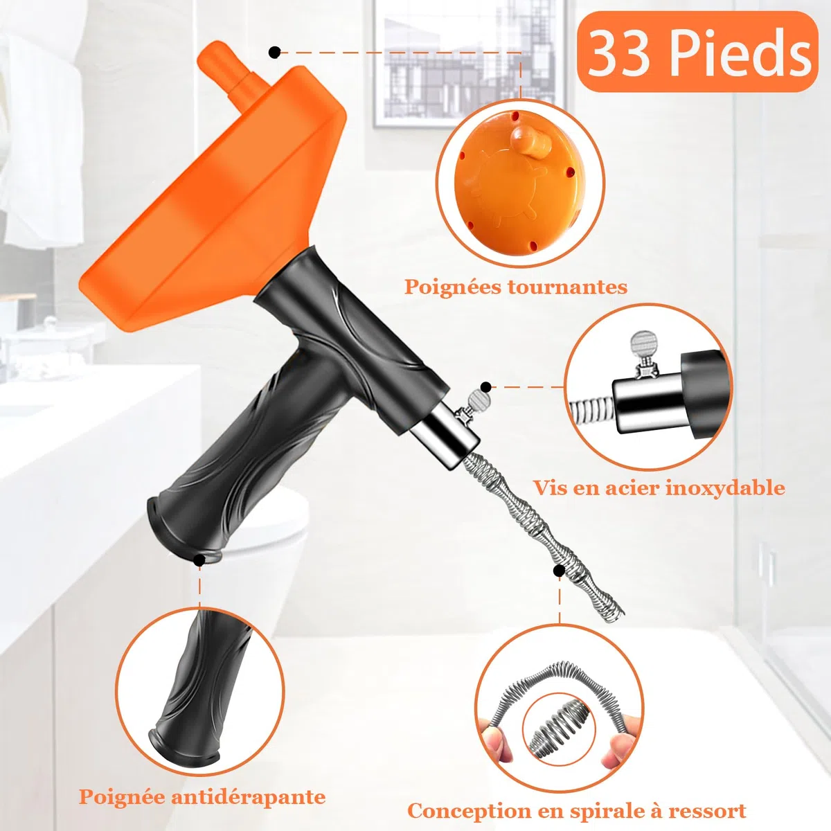 Furet Déboucheur Canalisation [10M]—Convient pour les tuyaux, les cuisines, les salles de bains, les cabines de douche, les toilettes et le débouchage des tuyaux bouchés.Lot de 5-Spirale de nettoyage
