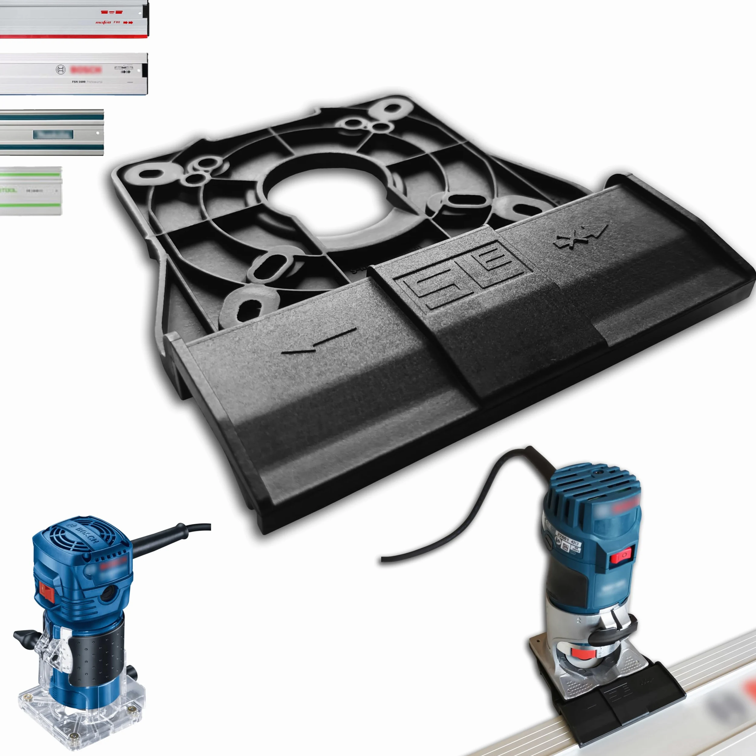 Adaptateur de Rail de Guidage Professionnel pour Bosch GKF 500/550 pour Adaptateur de Fraise de Dégauchissement de Bord pour Rail de Guidage Makita/Bosch/Festool/Mafell