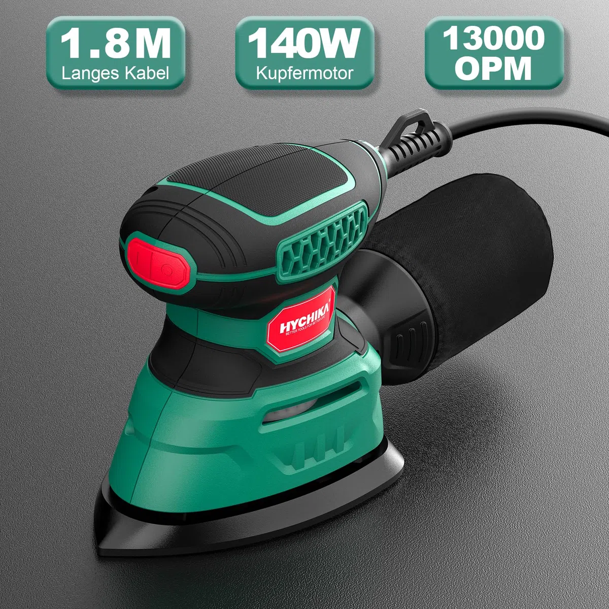 HYCHIKA Ponceuse Bois 140W, 13000 OPM Ponceuse avec dépoussiérage efficace, avec 12PCS papier de verre, idéal pour poncer le bois et enlever la rouille et la peinture