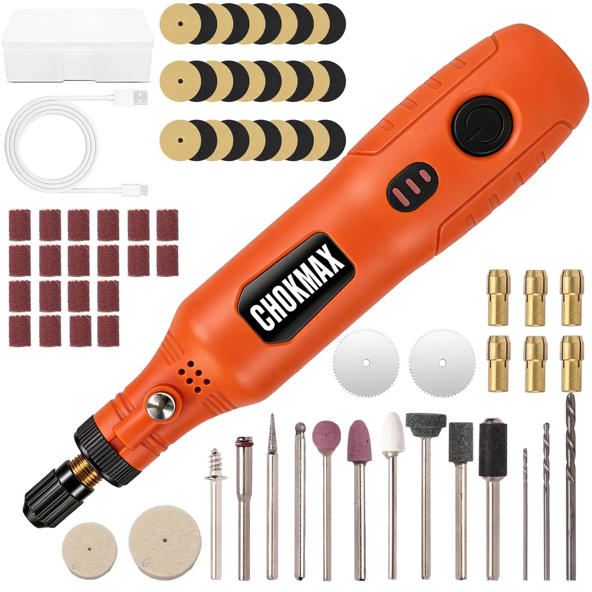 Outil rotatif sans fil, kit de meuleuse à 3 vitesses avec éclairage avant et 72 accessoires, outil de type C rechargeable pour le nettoyage, le ponçage, le polissage, le perçage et les petits travaux