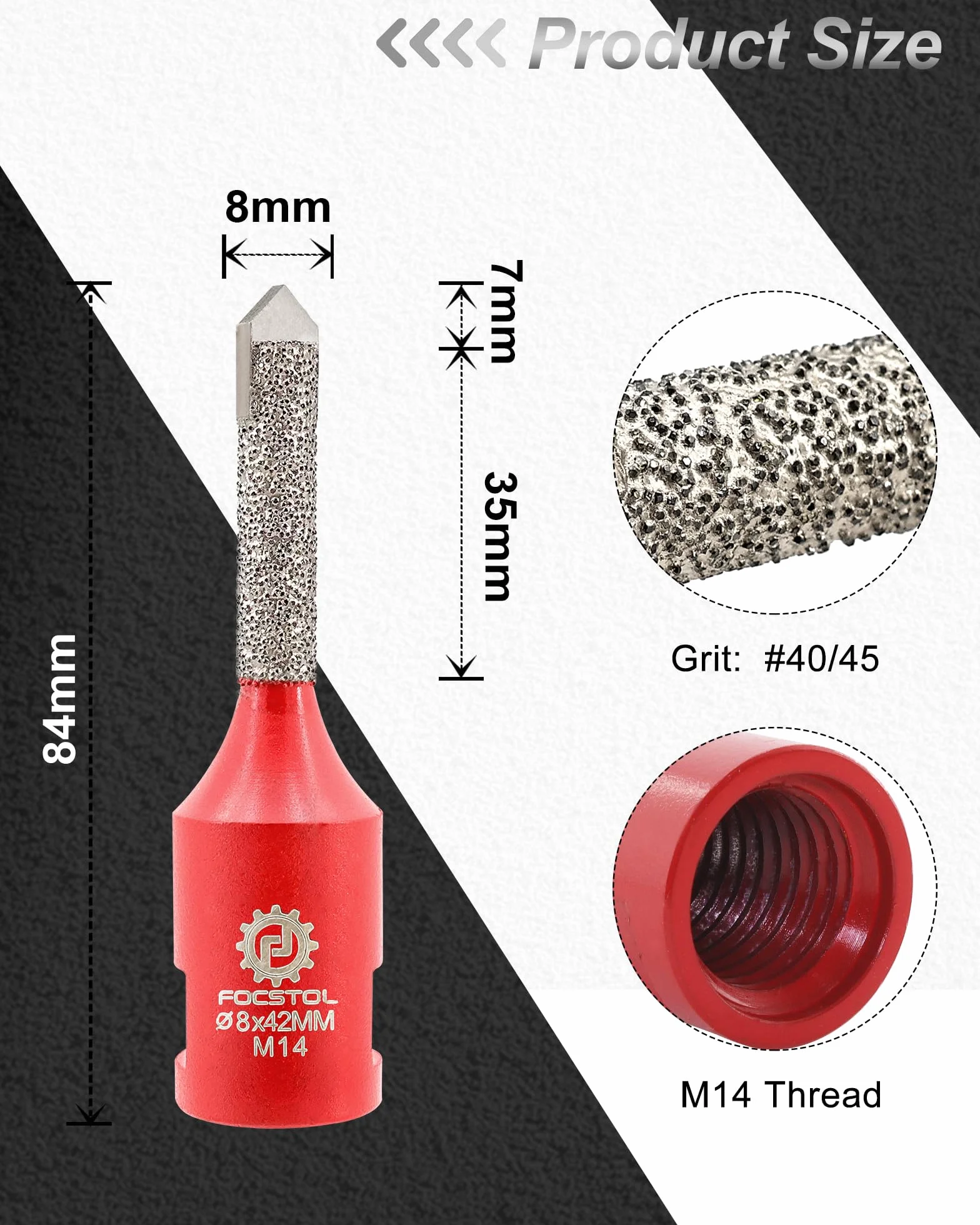 FOCSTOL Mèche à Mortier Diamantée - 8mm x 42mm Fraise Diamantée avec Pointe en Carbure pour L'enlèvement du Mortier et Jointoiement Maçonnerie Pierre et Brique
