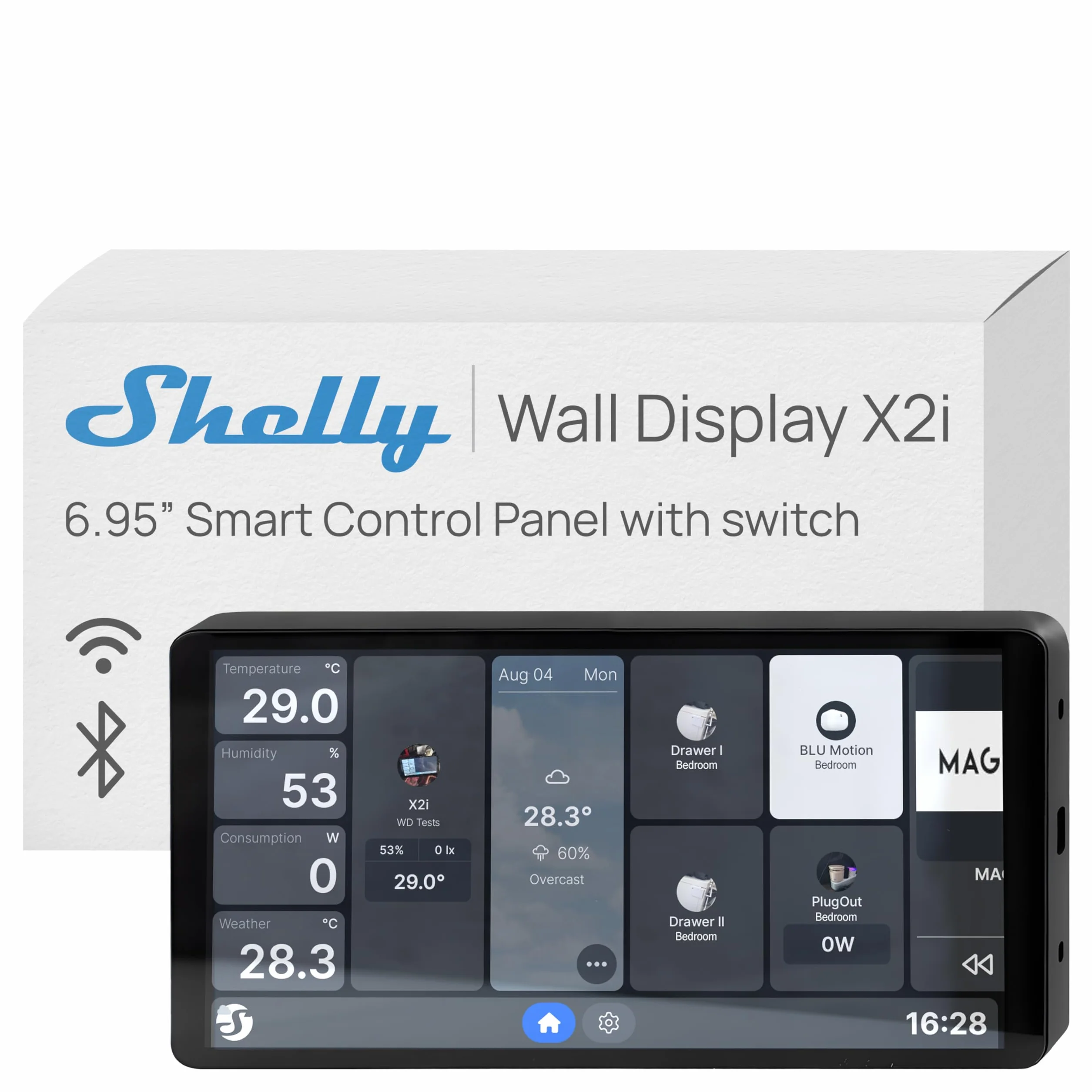 Shelly Wall Display X2i Argent - Panneau de commande Domotique, Wi-Fi et Bluetooth, Commutateur dispositifs connectés et scènes, Écran tactile 6.9”, Haut-parleur, Relais 5A, Shelly app, Home Assistant