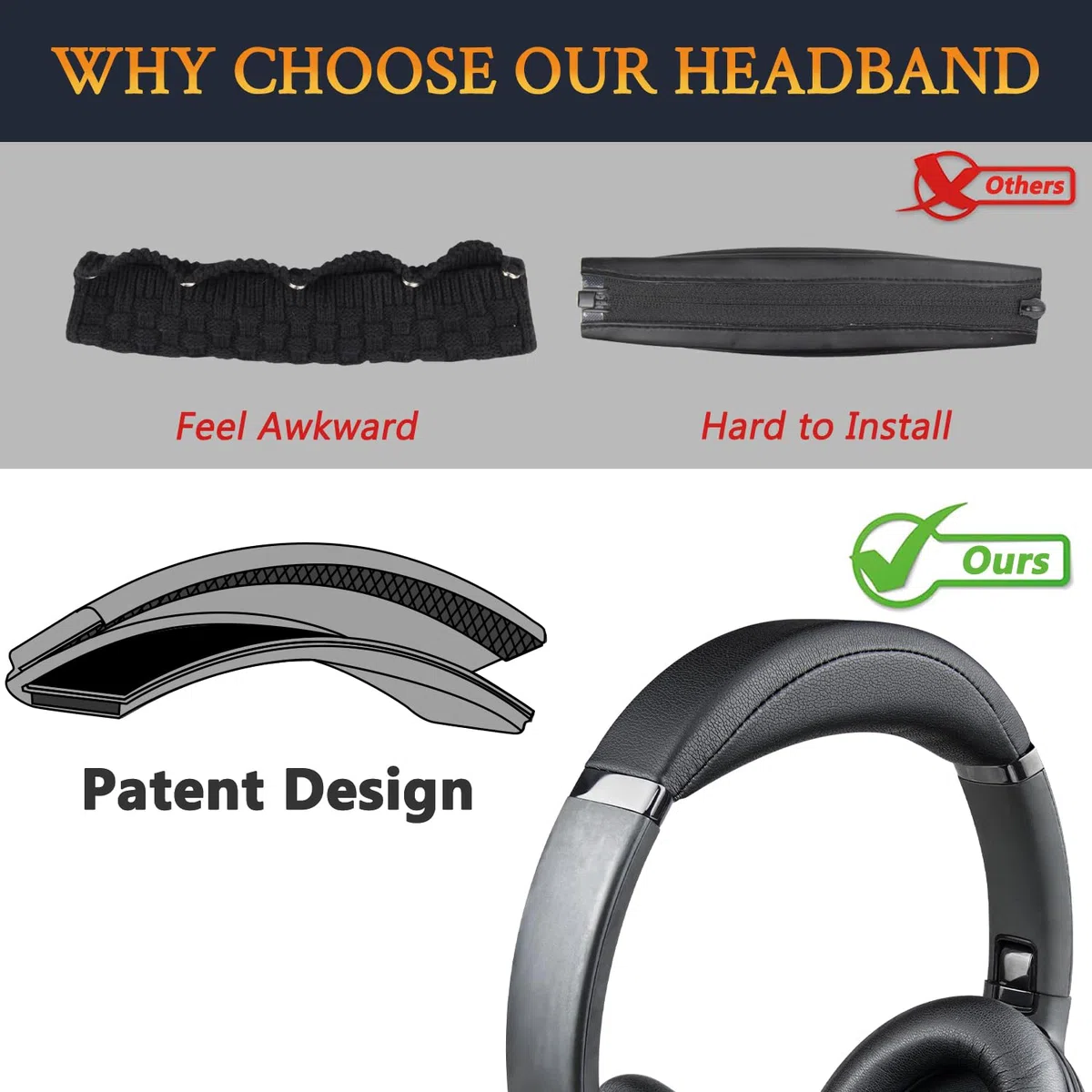 SOULWIT Bandeau Couverture pour JBL Tour One/Tour One M2/Tour One M3 Casque, Pièce de Rechange pour Headband