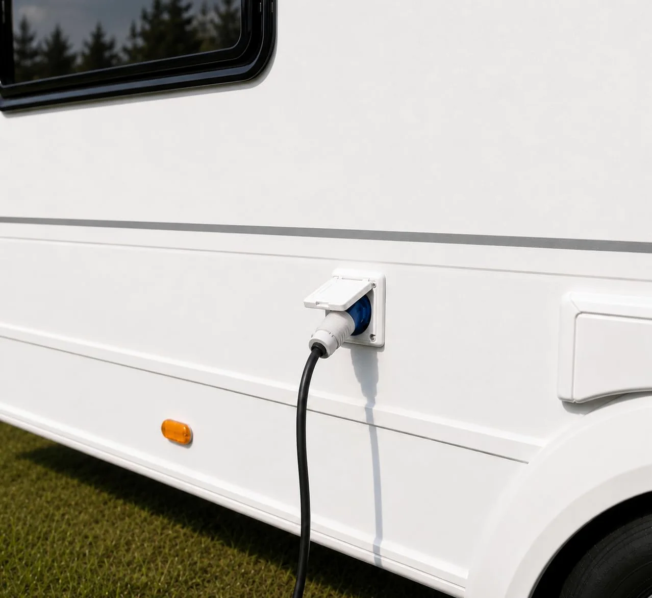 Prise de courant externe CEE - Protégée contre les projections d'eau - 200 à 240 V - 16 A - 3 broches - IP44 - Blanc