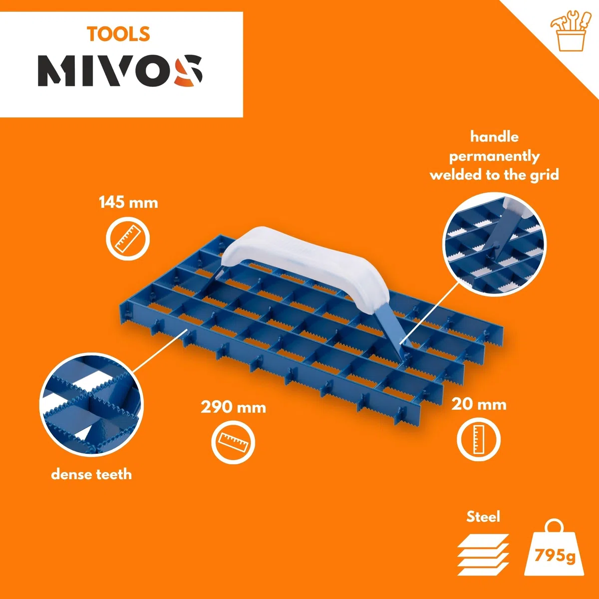 MIVOS Râpe à poncer - Planche à poncer professionnelle - Rabot à grille - Rabot à crépi - 290x145mm - Planche à râper en acier, Lisseuse à crépi - Racloir à plâtre - Racloir à crépi noble