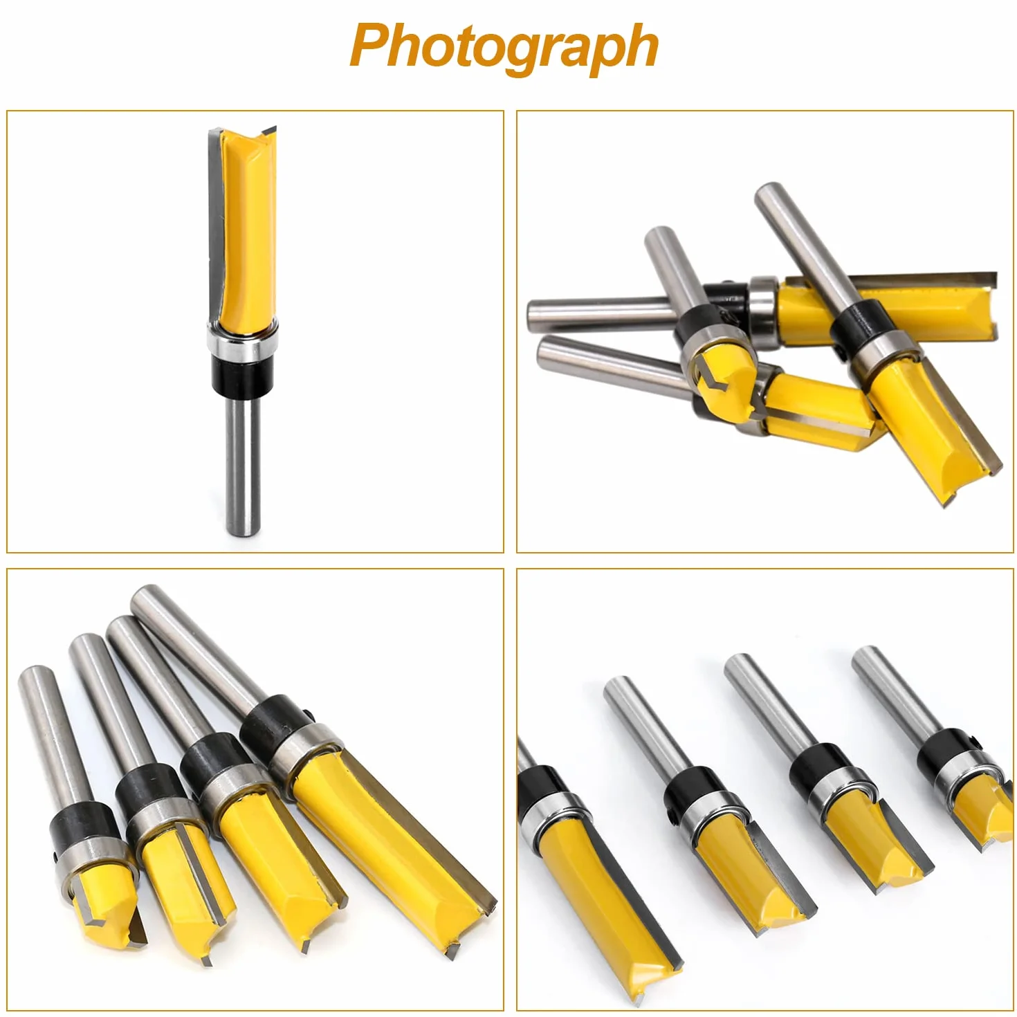 Lot de 4 Fraise à Copier Bois Tige de 8 mm, Fraises à Rainurer pour Défonceuse, Fraise Droite de Copiage, Outil de Coupe Professionnel pour Routeur (4)