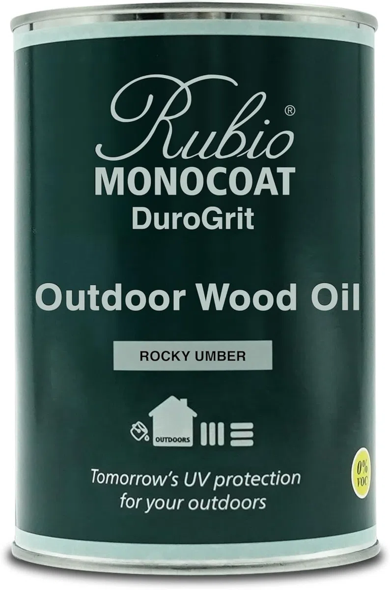 Saturateur bois d'extérieur Rubio Monocoat DuroGrit, Teinture & Scellant - Ocre Rocheux | 1 couche, protection UV pour terrasses, clôtures & meubles | 0,5L