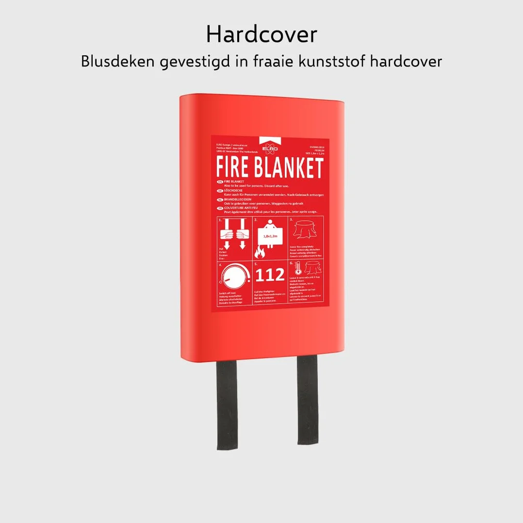 ELRO FB1812H Couverture Anti-feu 1,8 m x 1,2 m | pour recouvrir Les Personnes | Cuisine, Bureau, Barbecue, Camping, Sécurité d’Urgence | Conforme EN1869 | Boîtier Rigide | Fibre de Verre