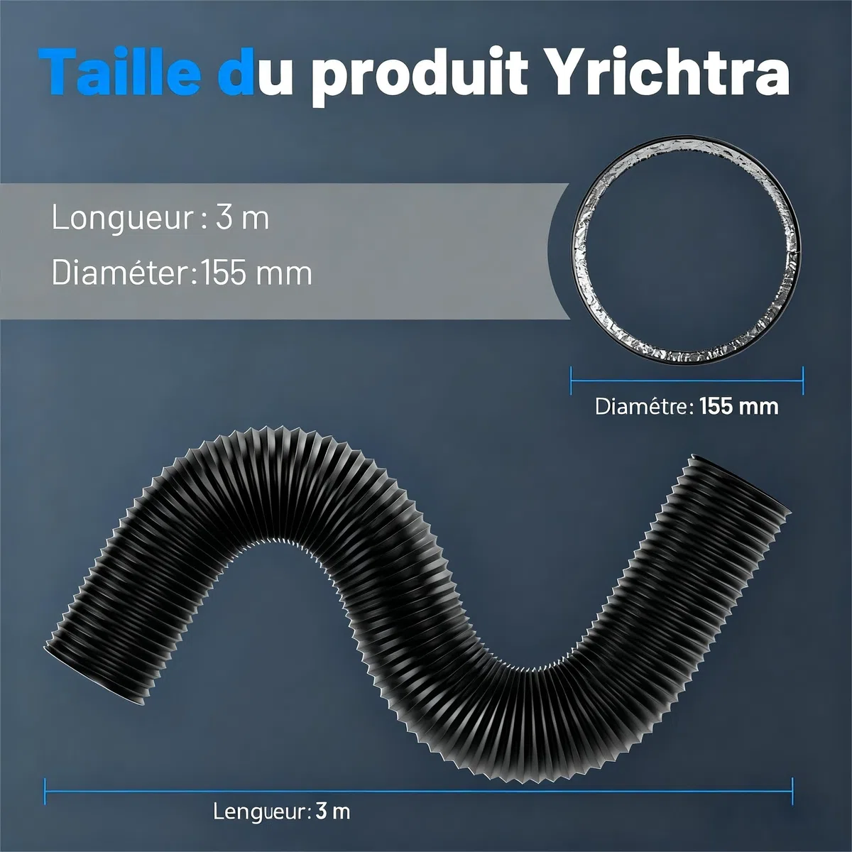 Gaine Antidéchirure 150mm x 3m, 5 Couches Isolantes, Réduction du Bruit, Isolation Thermique, Longueur Réglable, Sans Odeur, avec Colliers - Idéal pour Ventilation et VMC, Noir