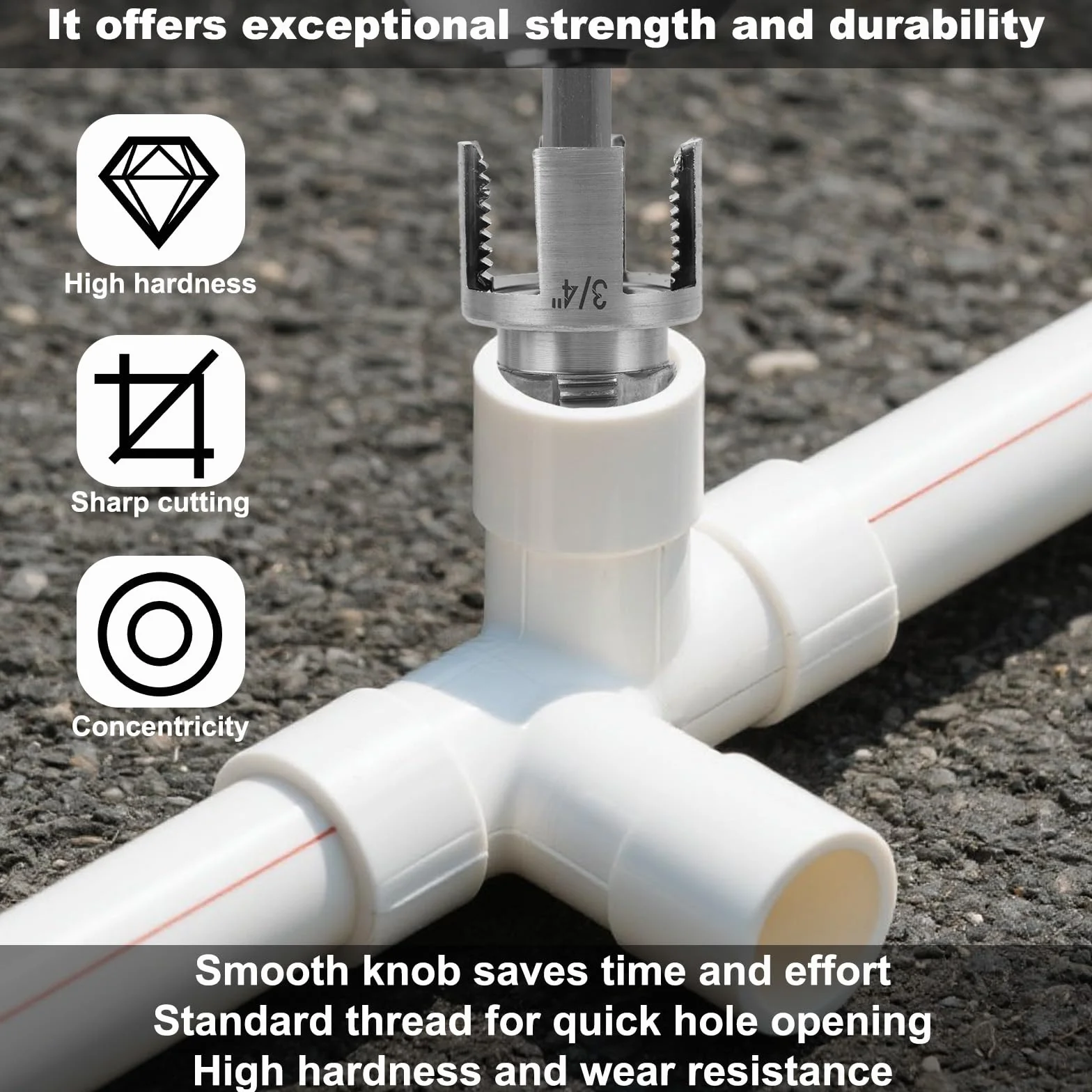 Lot de 3 Outils de Filetage pour Tuyaux, Coupe-Filetage Interne et Externe Intégré à Double Fonction pour Tuyaux en PVC/Plastique 1/2" 3/4" et 1" Compatibles avec les Perceuses Électriques