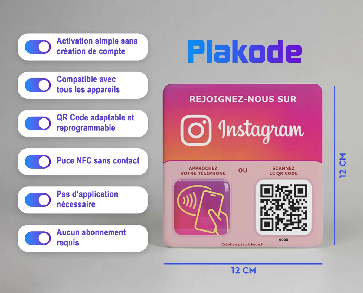 Plaque NFC et QR Code en Epoxy 12x12cm - Boostez votre présence sur Instagram