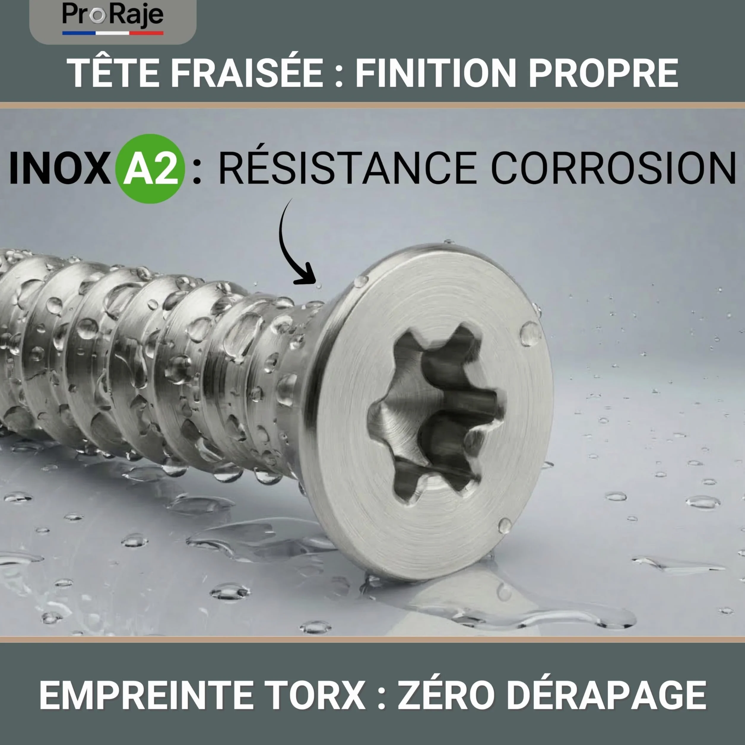 Vis à bois INOX A2 : 4 x 40 mm | Tête fraisée empreinte TORX (TX) | Acier inoxydable A2 (V2A / AISI 304) | construction/aggloméré/terrasse/etc : LOT DE 500 Pcs